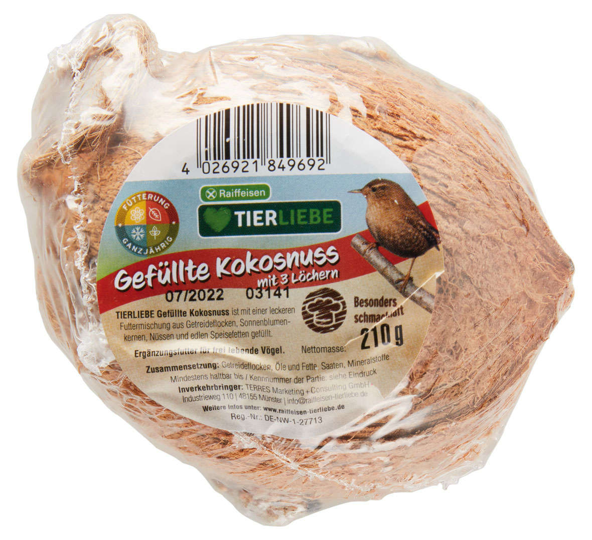 TIERLIEBE Wildvogelfutter Kokosnuss gefüllt