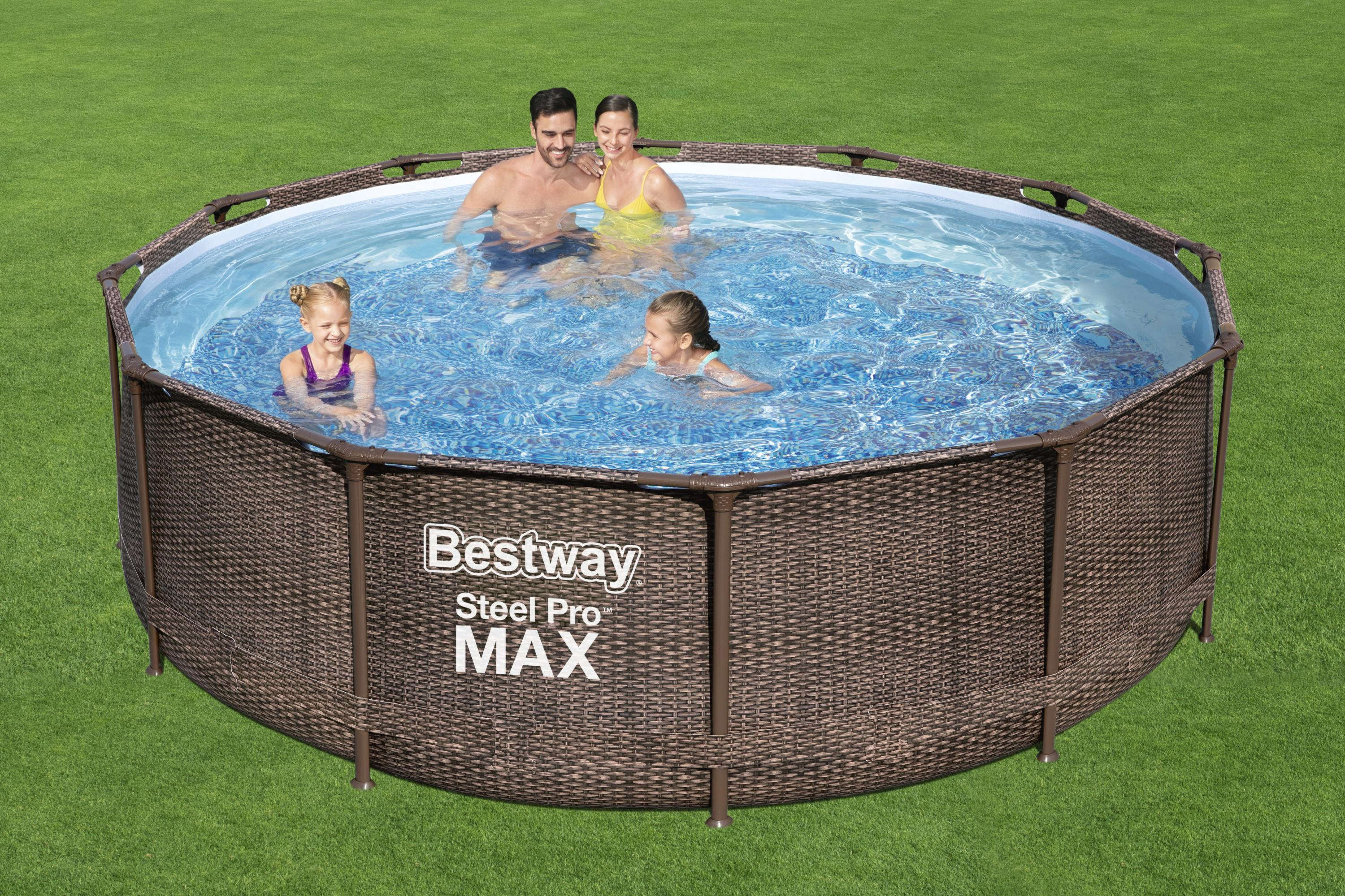 Bestway Steel Pro MAX™ Frame Pool Set mit Filterpumpe rund Rattan-Optik 366 x 100 cm