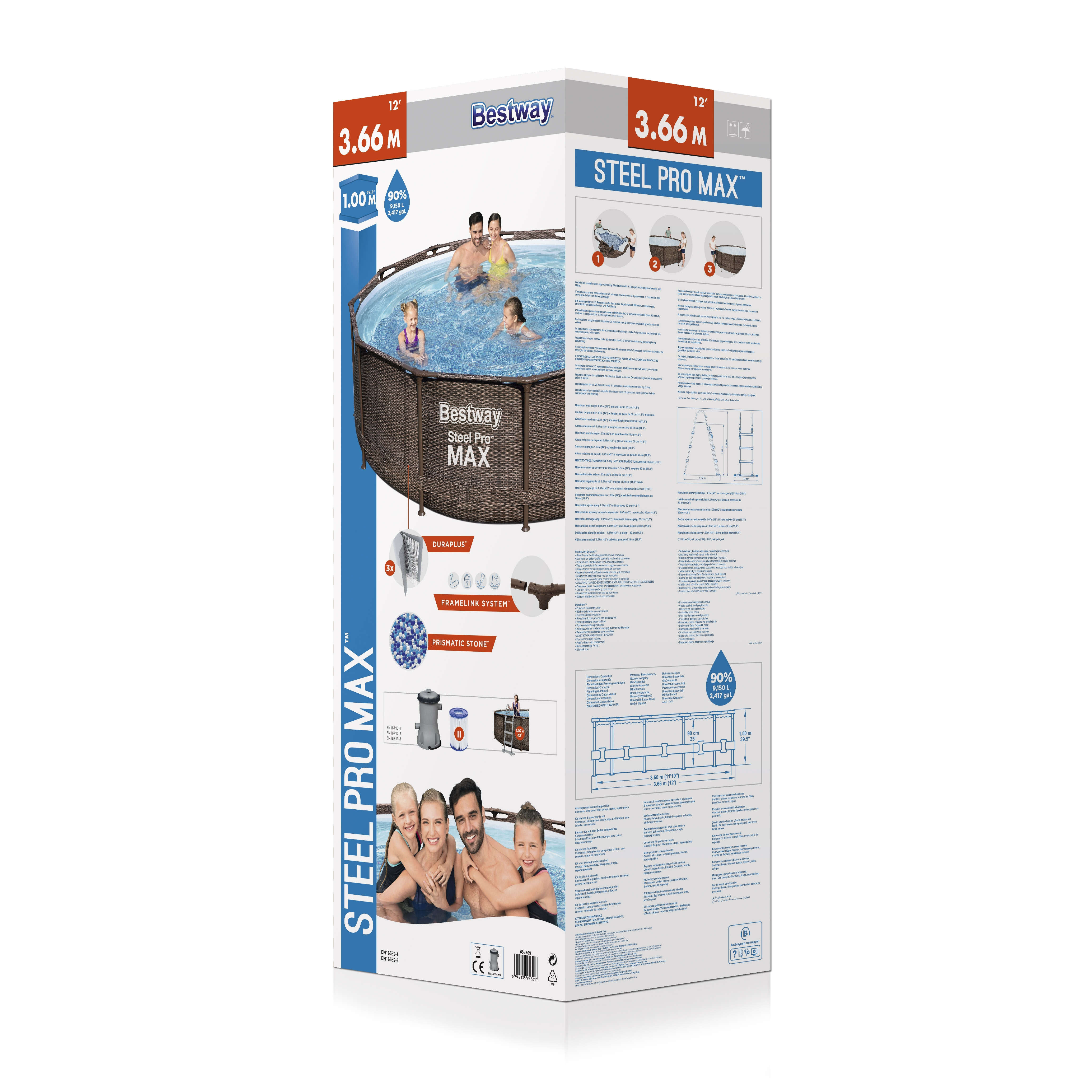 Bestway Steel Pro MAX™ Frame Pool Set mit Filterpumpe rund Rattan-Optik 366 x 100 cm