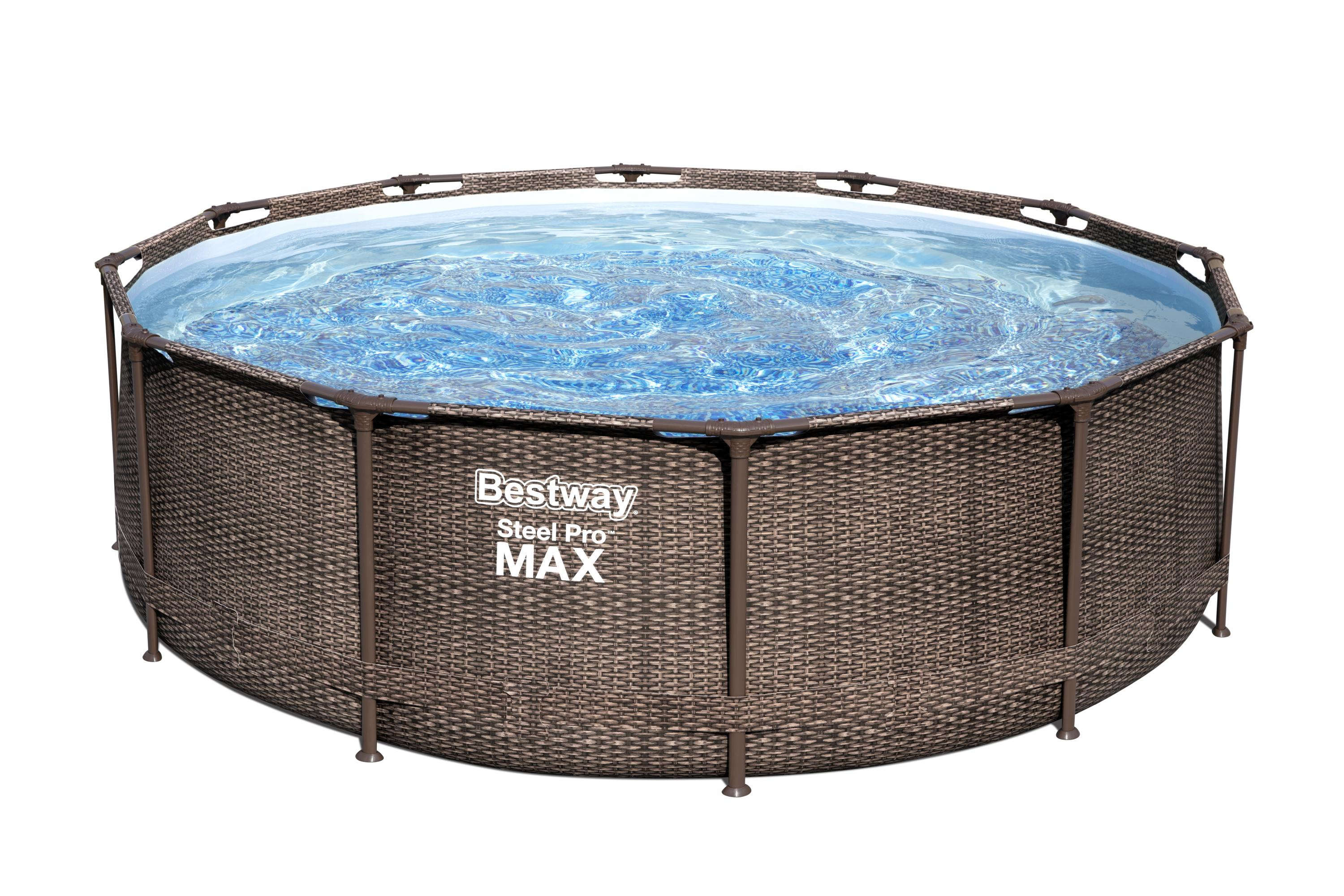 Bestway Steel Pro MAX™ Frame Pool Set mit Filterpumpe rund Rattan-Optik 366 x 100 cm