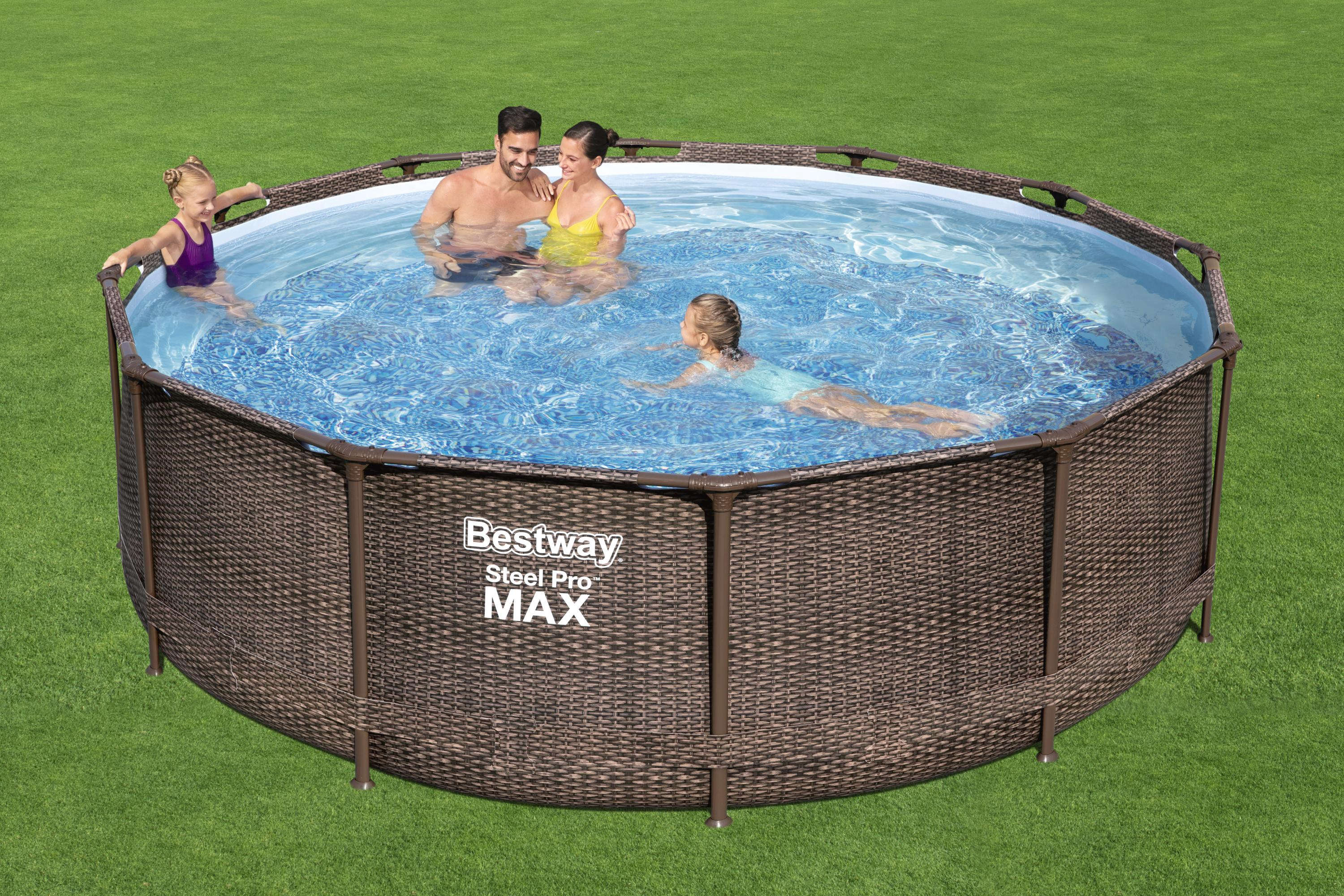 Bestway Steel Pro MAX™ Frame Pool Set mit Filterpumpe rund Rattan-Optik 366 x 100 cm