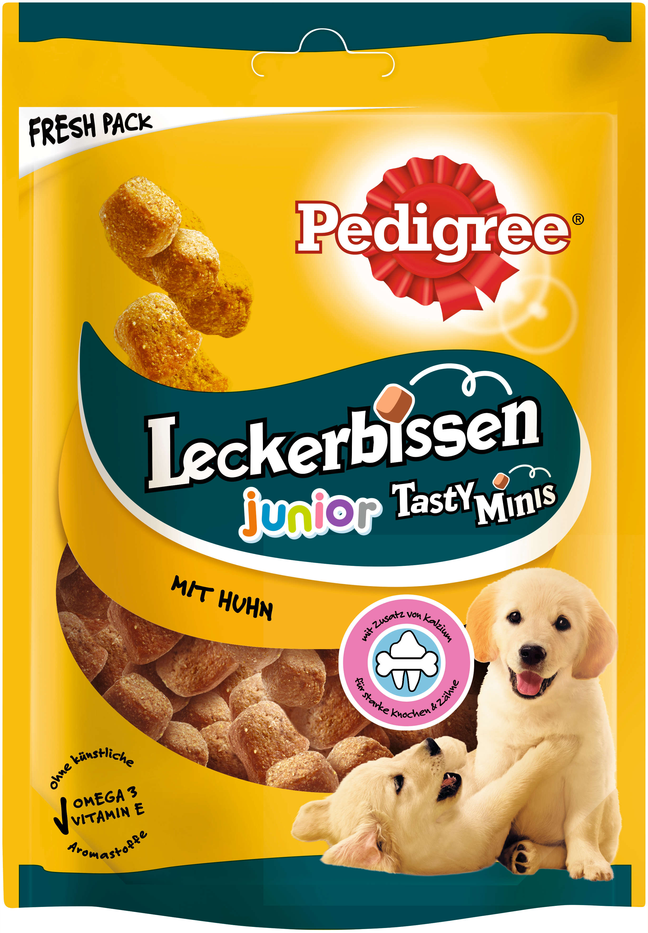 Pedigree Hundeleckerlis Leckerbissen Tasty Minis Junior Portionsbeutel mit Huhn