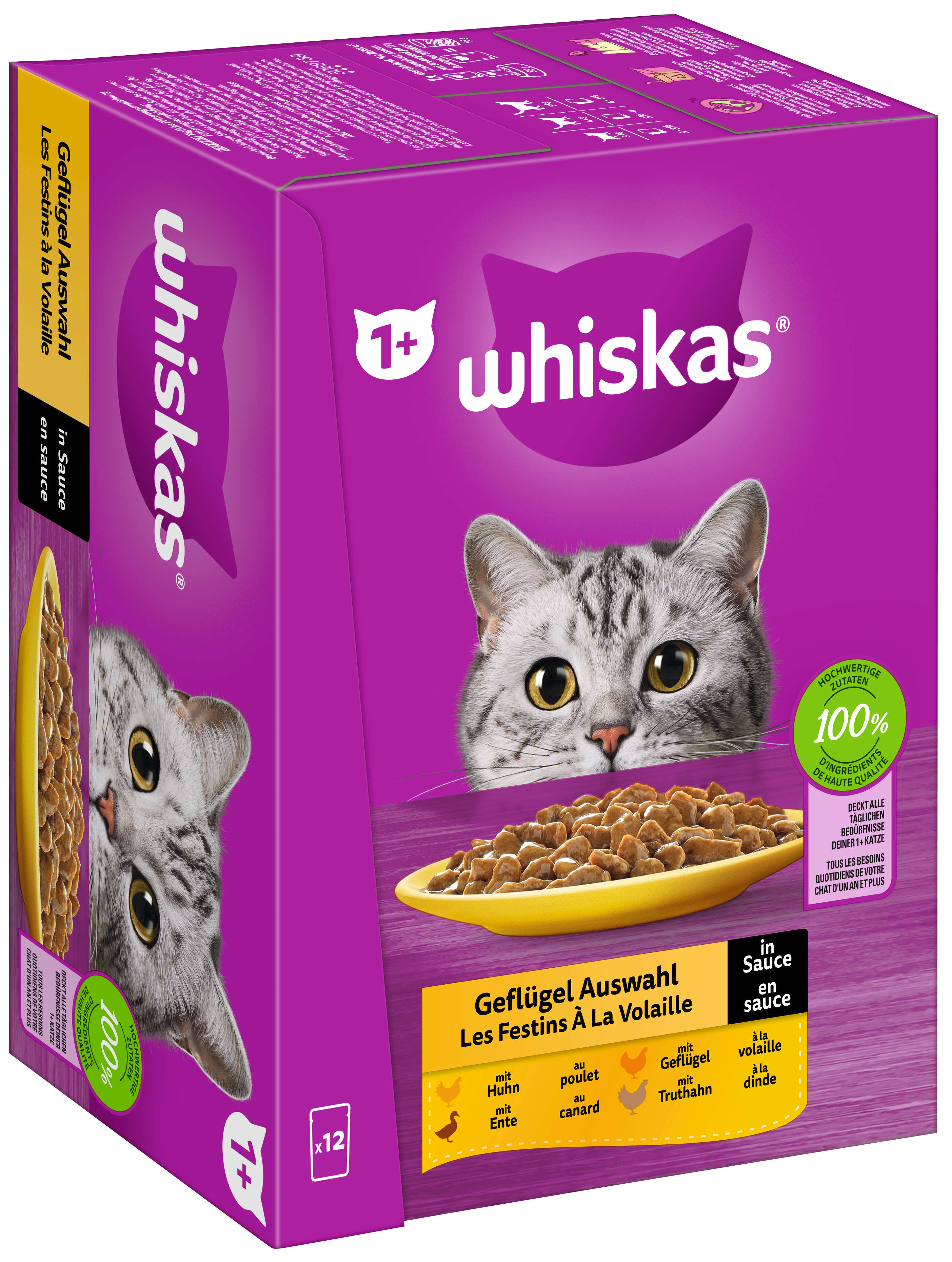 whiskas Katzen-Nassfutter PB Multipack 1+ Geflügel in Sauce 12 x 85g