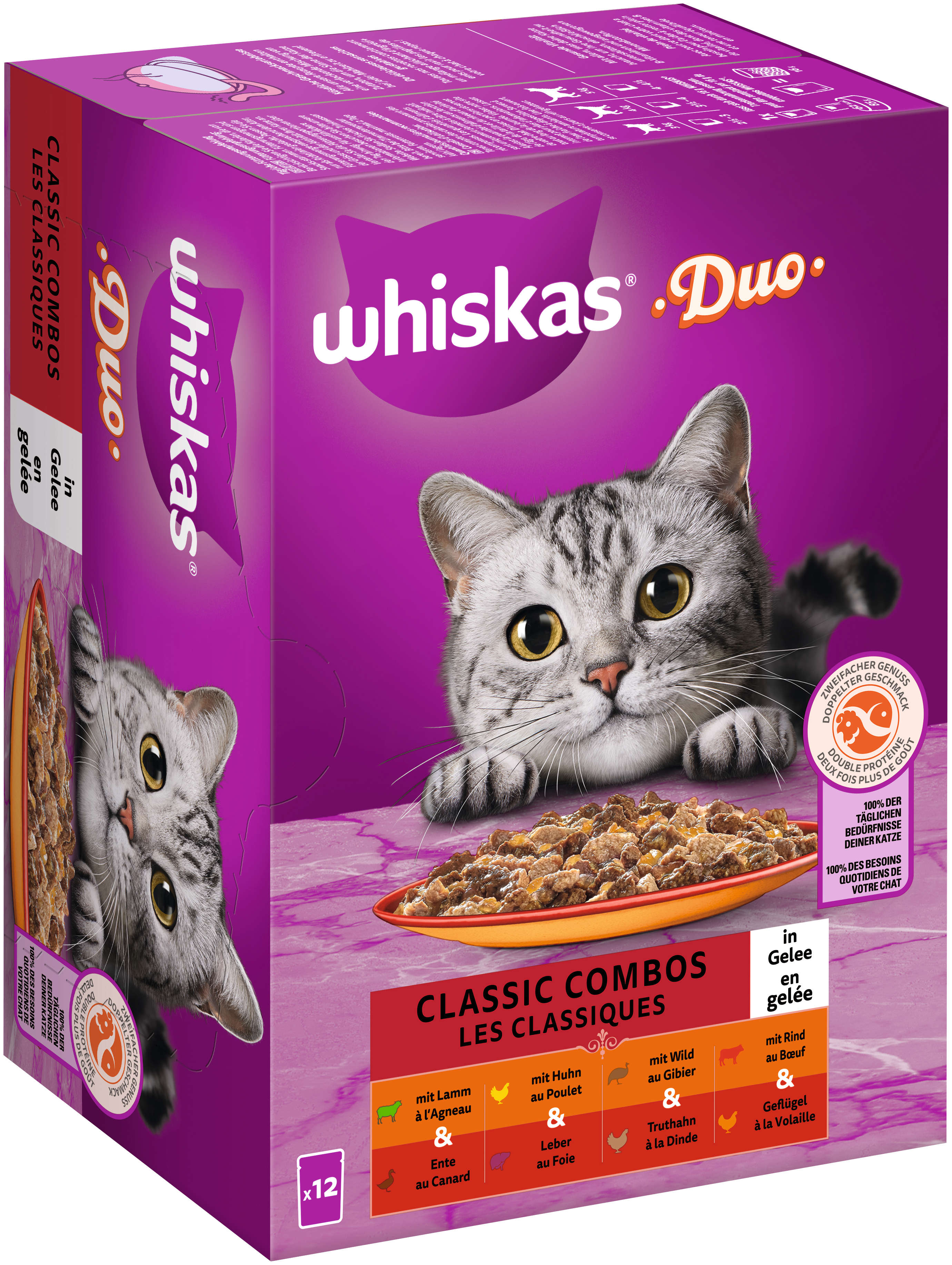 whiskas Katzen-Nassfutter DUO Portionsbeutel Multipack Classic Combos in Gelee 12 x 85g