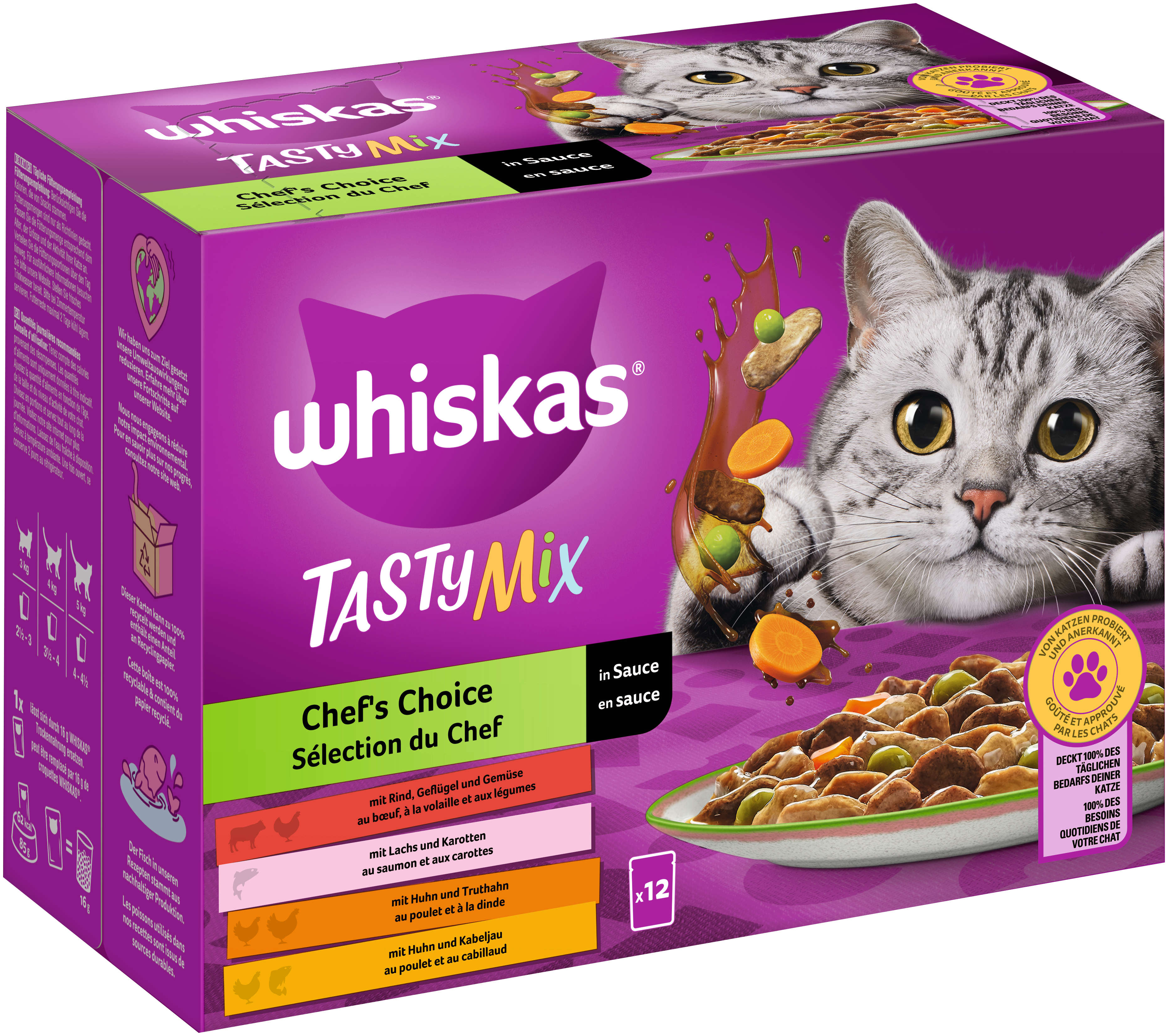 whiskas Katzen-Nassfutter TASTY MIX Portionsbeutel Multipack Chef's Choice in Sauce 12 x 85g
