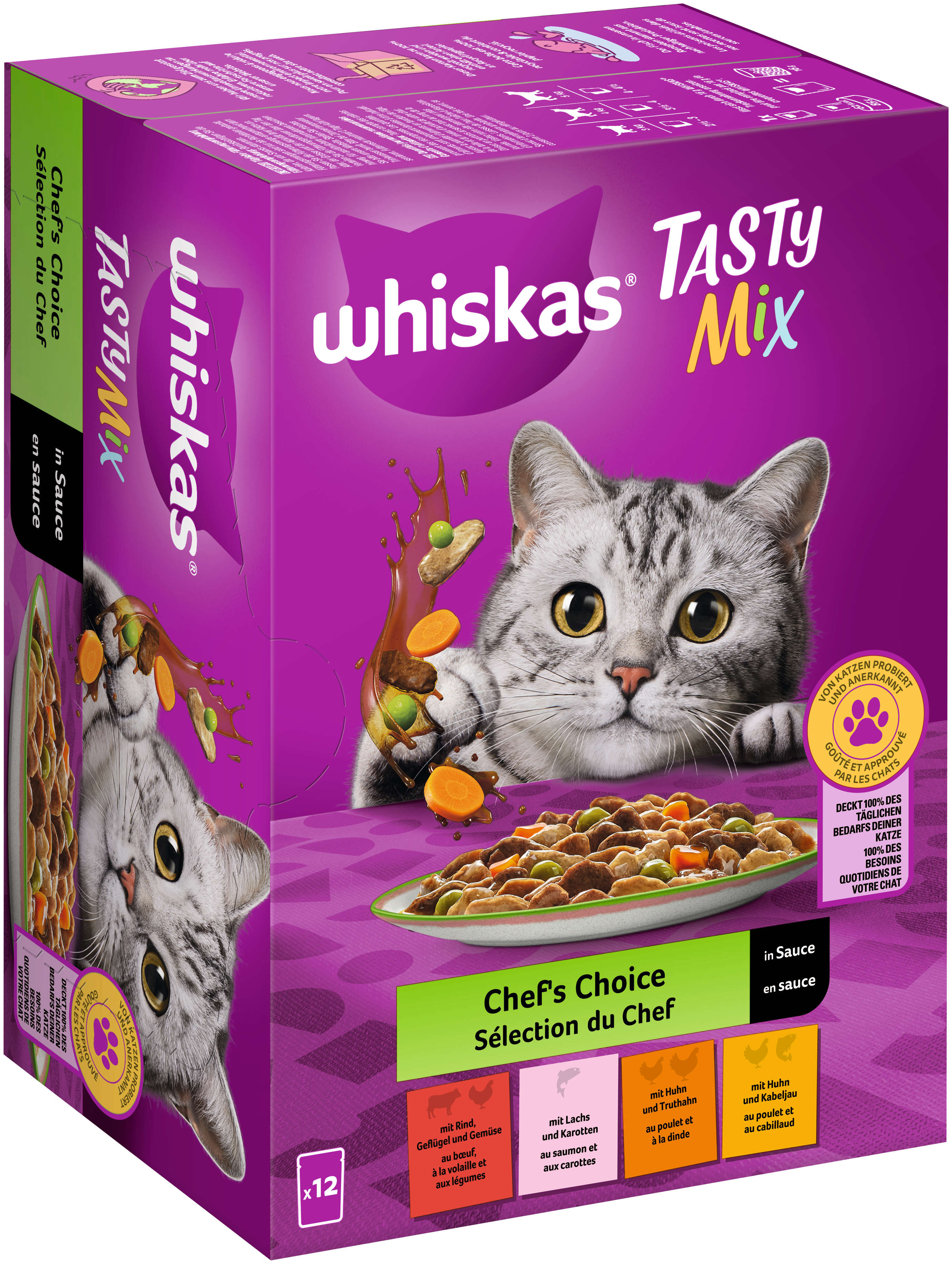 whiskas Katzen-Nassfutter TASTY MIX Portionsbeutel Multipack Chef's Choice in Sauce 12 x 85g