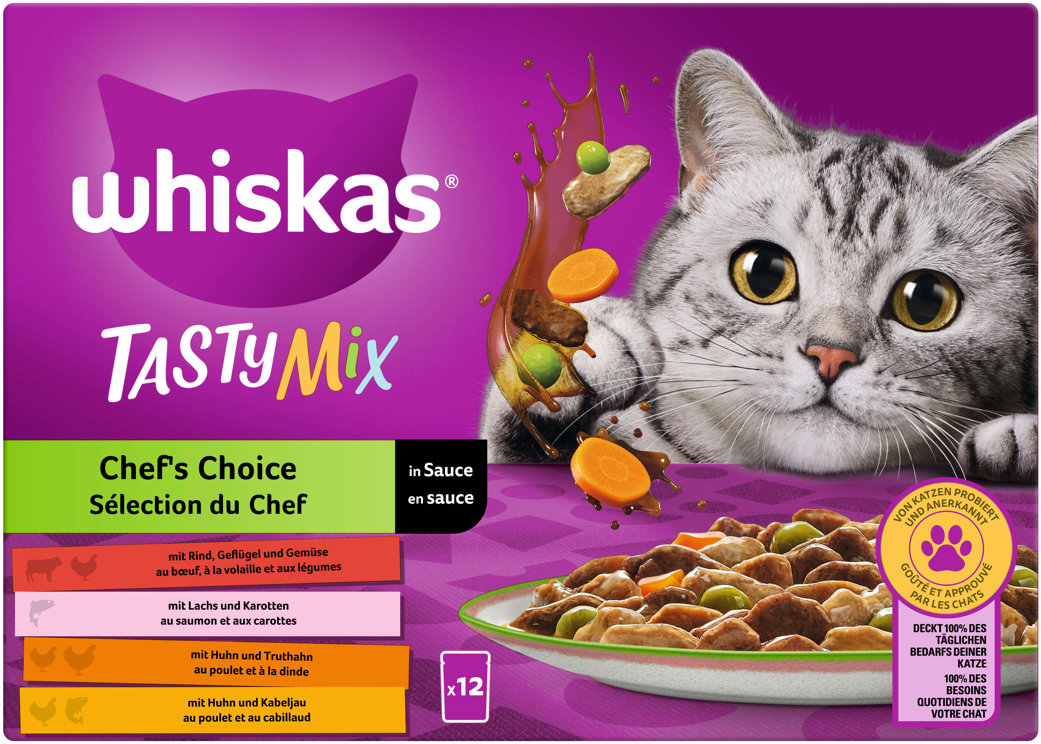 whiskas Katzen-Nassfutter TASTY MIX Portionsbeutel Multipack Chef's Choice in Sauce 12 x 85g