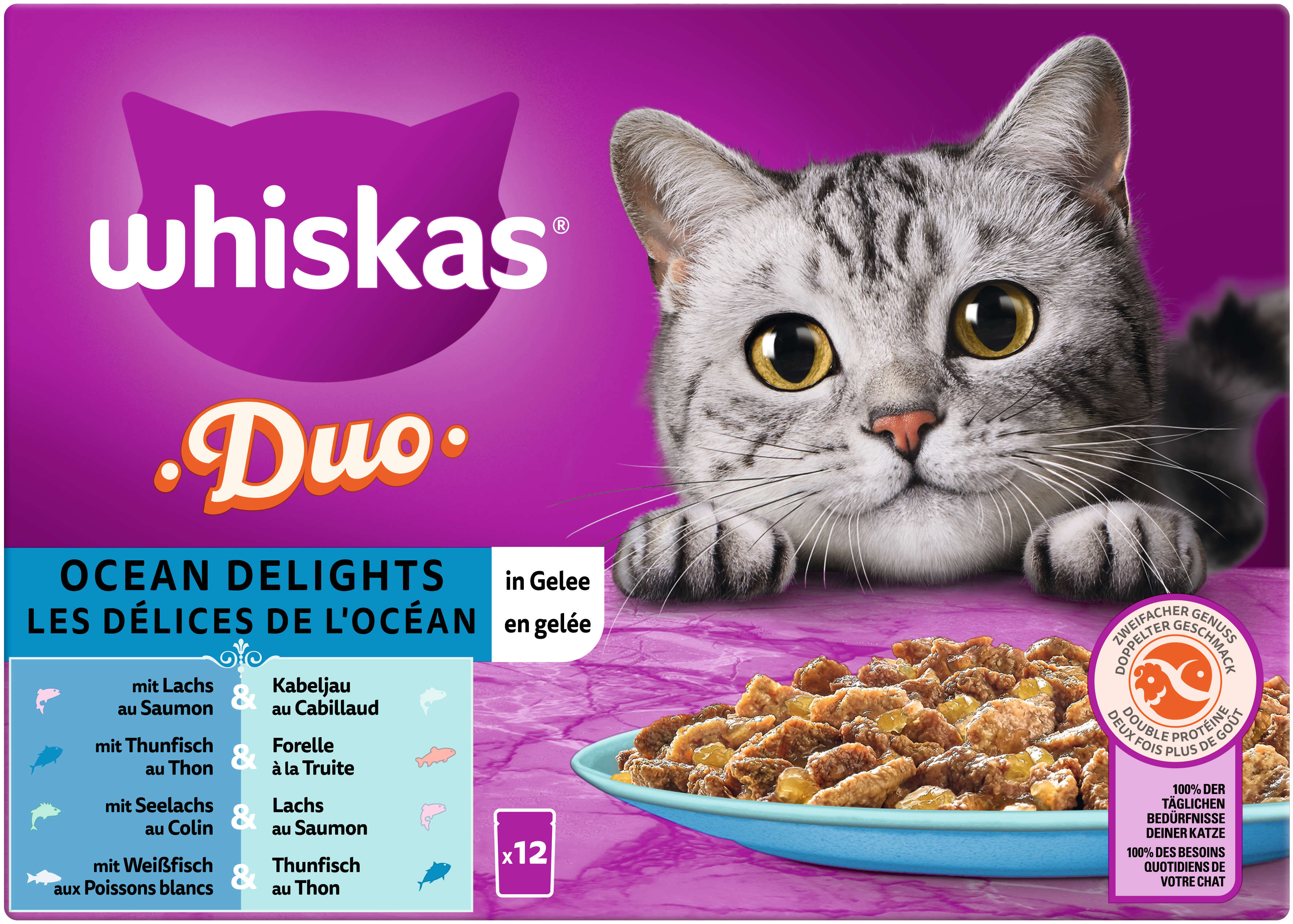 whiskas Katzen-Nassfutter DUO Portionsbeutel Multipack Ocean Delights in Gelee 12 x 85g