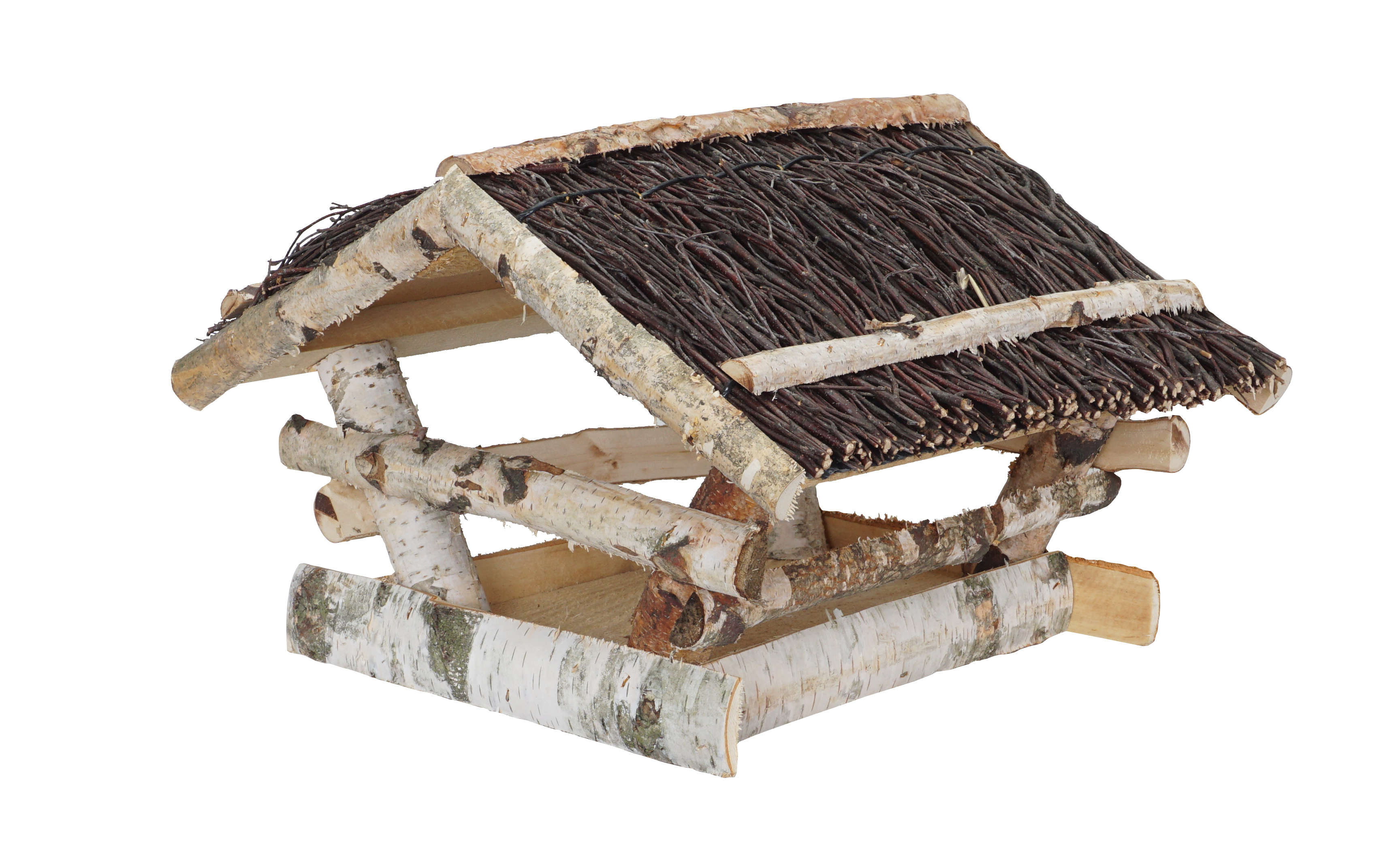 Patkar Vogelhaus mit Giebeldach aus Birkenholz