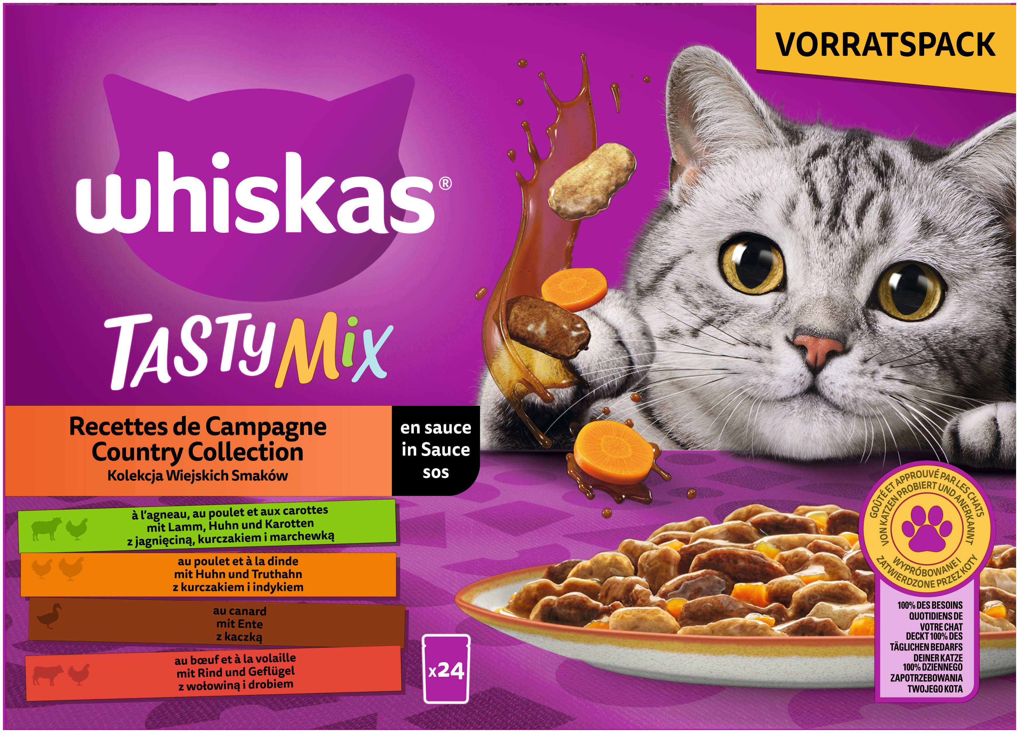 whiskas TASTY MIX Katzen-Nassfutter Portionsbeutel Multipack Country Collection in Sauce 24 x 85g