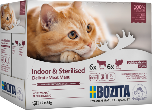 BOZITA Katzen-Nassfutter Indoor & Sterilised Häppchen in Gelee mit Fleisch Multibox