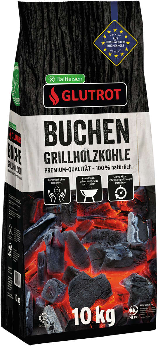 GLUTROT Buchen Grillholzkohle