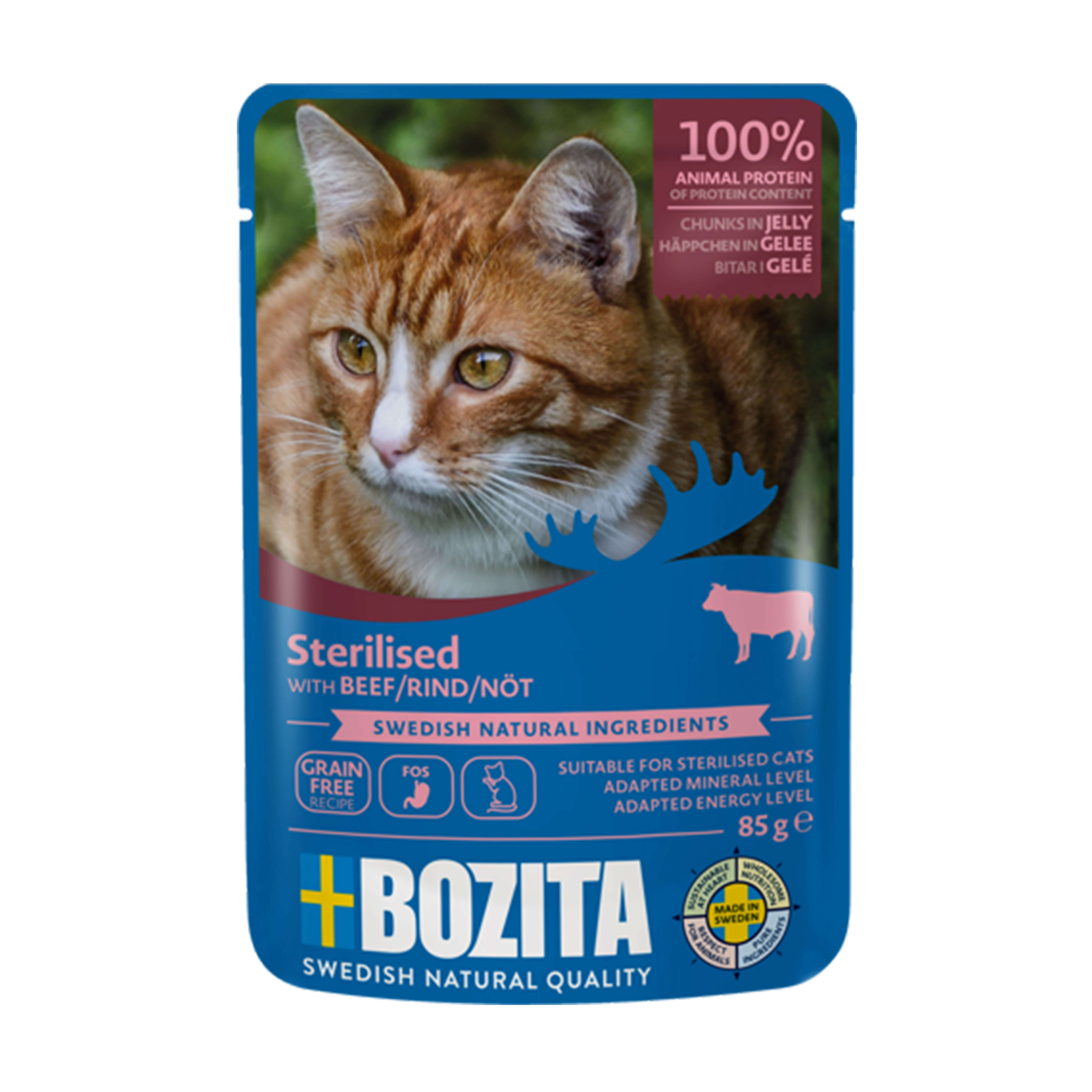 BOZITA Katzen-Nassfutter Sterilised in Gelee mit Rind