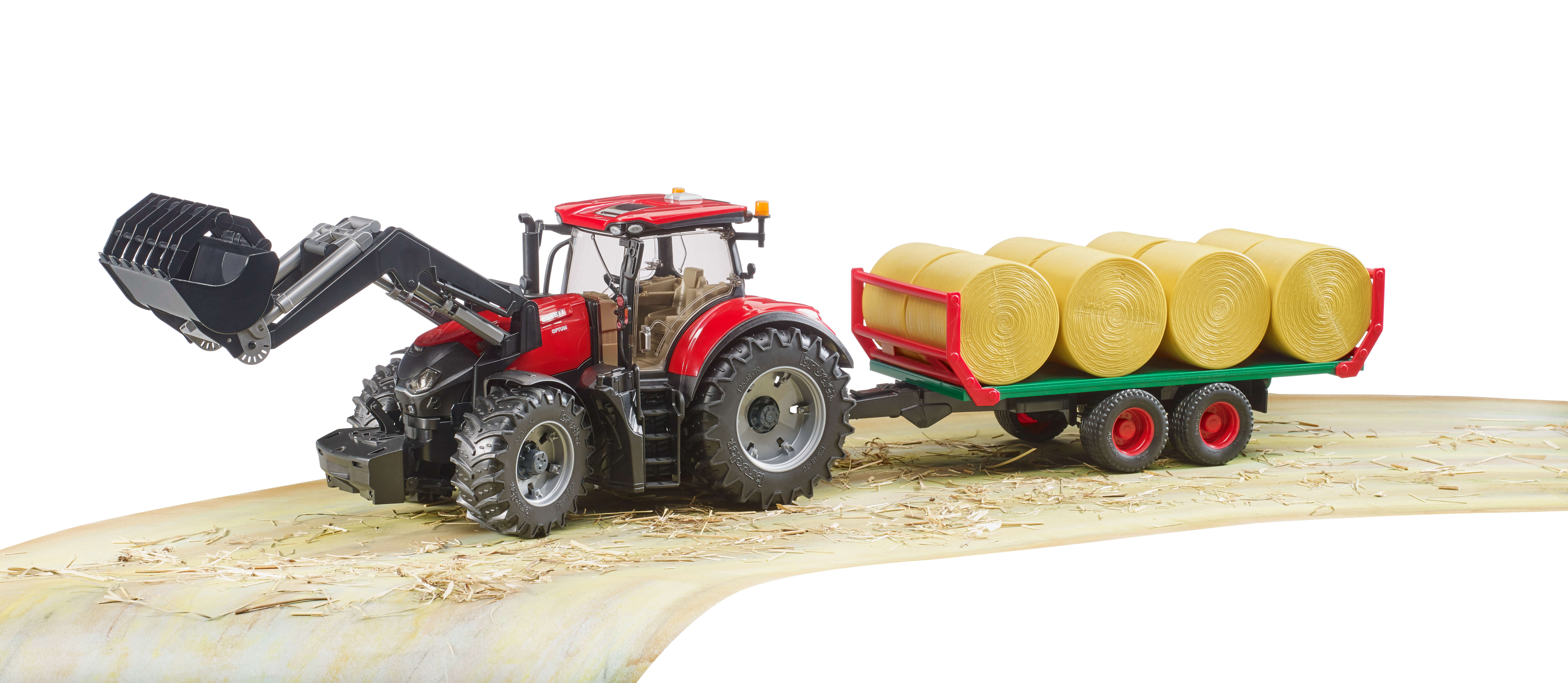 bruder Case IH Optum 300CVX mit Frontlader und Ballentransportanhänger