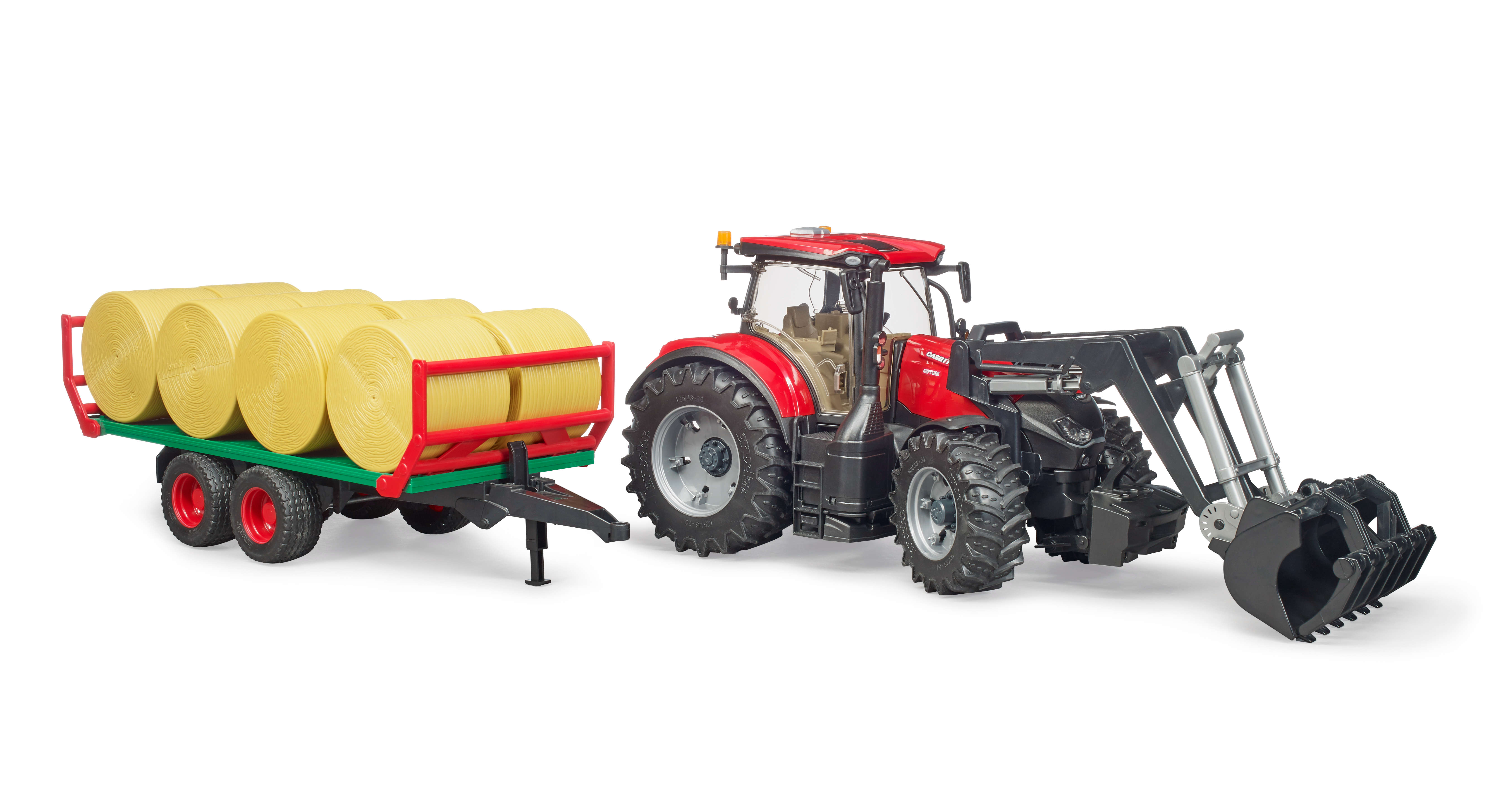 bruder Case IH Optum 300CVX mit Frontlader und Ballentransportanhänger