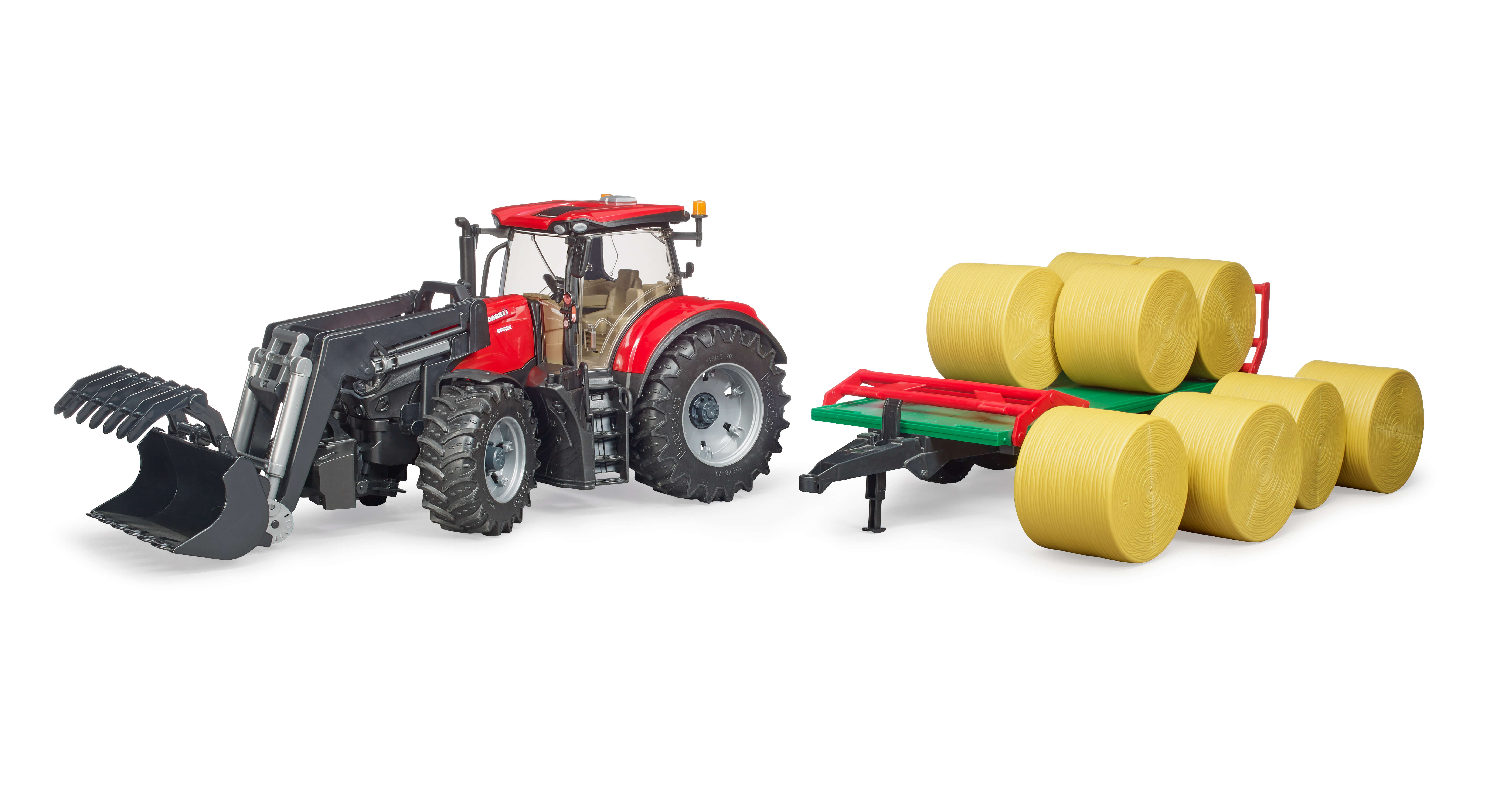 bruder Case IH Optum 300CVX mit Frontlader und Ballentransportanhänger