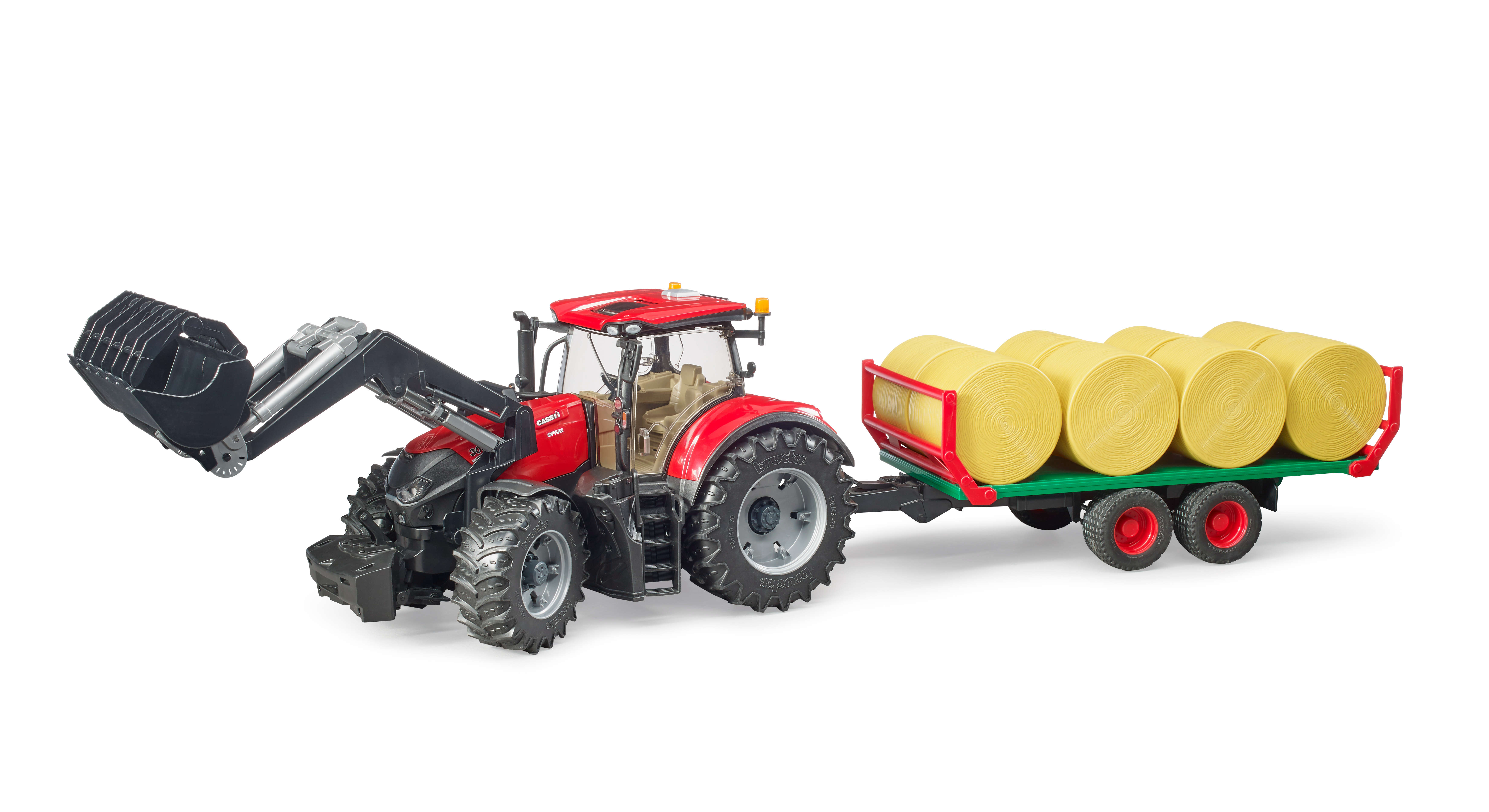bruder Case IH Optum 300CVX mit Frontlader und Ballentransportanhänger