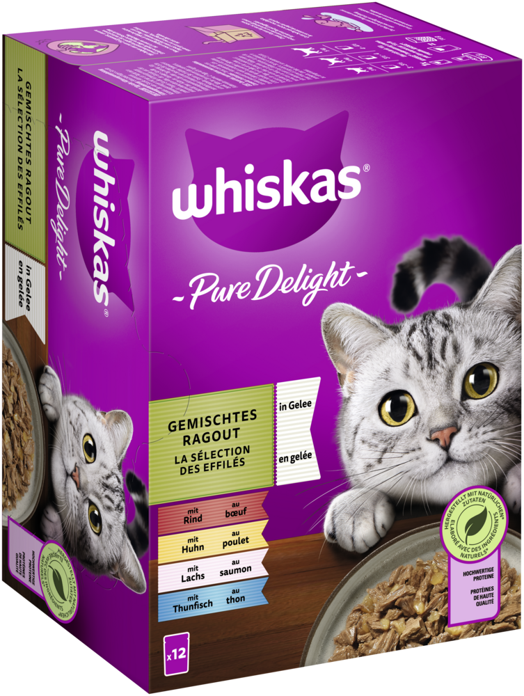 whiskas Katzen-Nassfutter Pure Delight Gemischtes Ragout in Gelee Multipack
