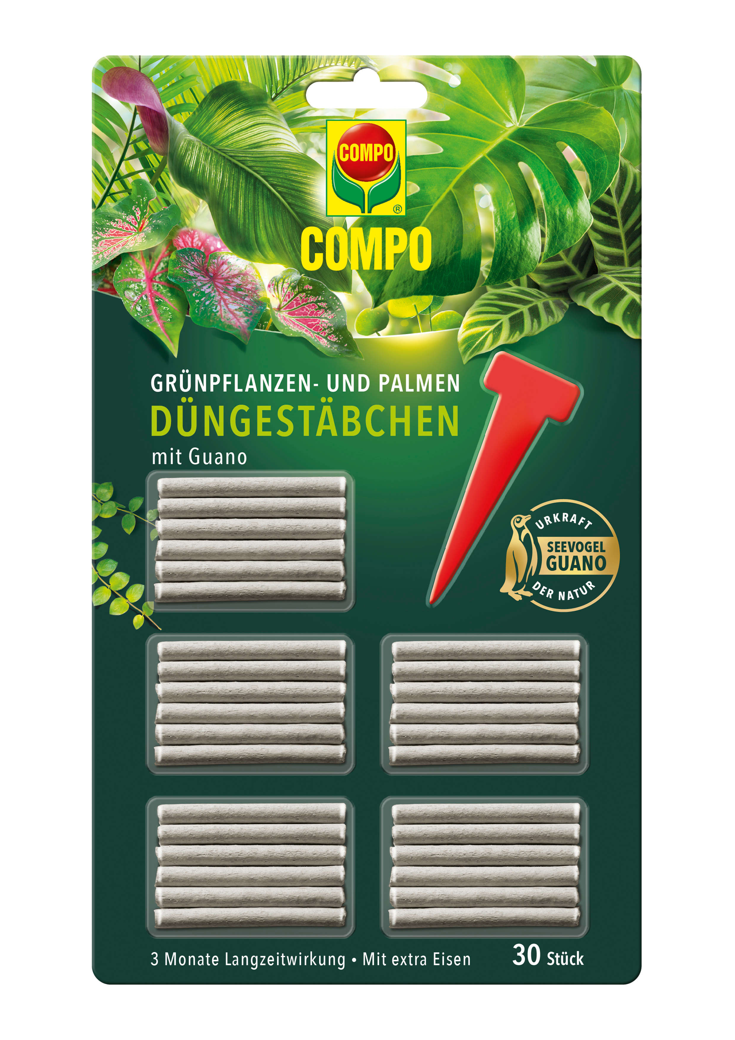 COMPO Düngestäbchen mit Guano für Grünpflanzen- und Palmen