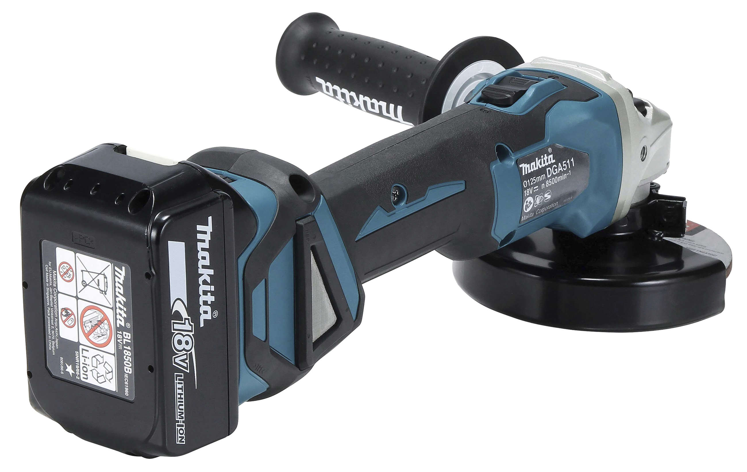 makita Winkelschleifer DGA511RTJ 18V / 5,0Ah, mit 2 Akkus, Ladegerät und Koffer