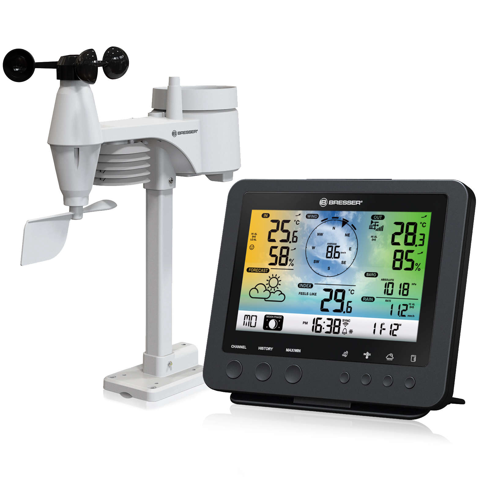 BRESSER WLAN-Farbwetterstation mit 5-in-1-Profi-Sensor