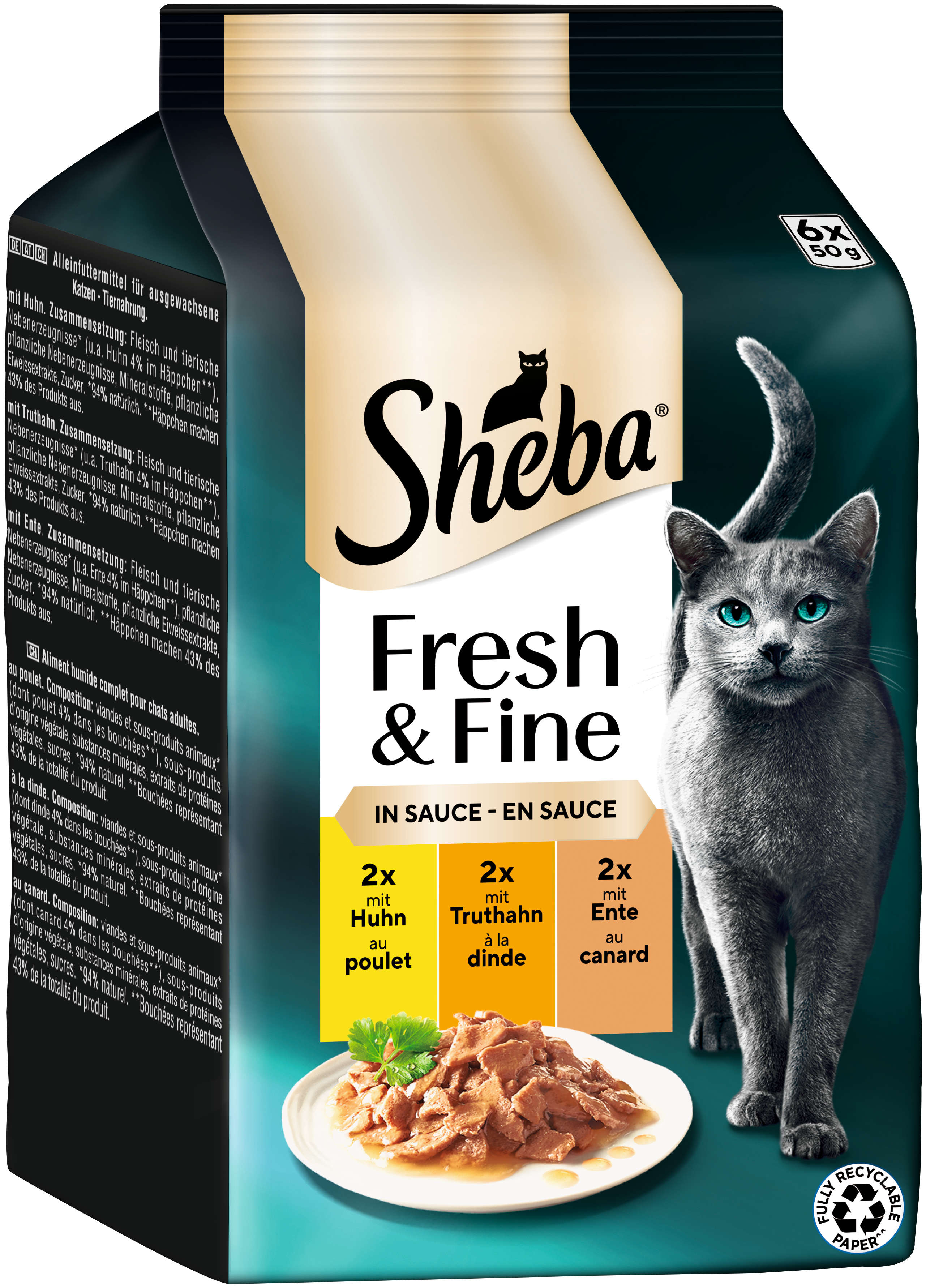 Sheba Katzen-Nassfutter Fresh+Fine in Sauce Huhn+Truthahn+Ente