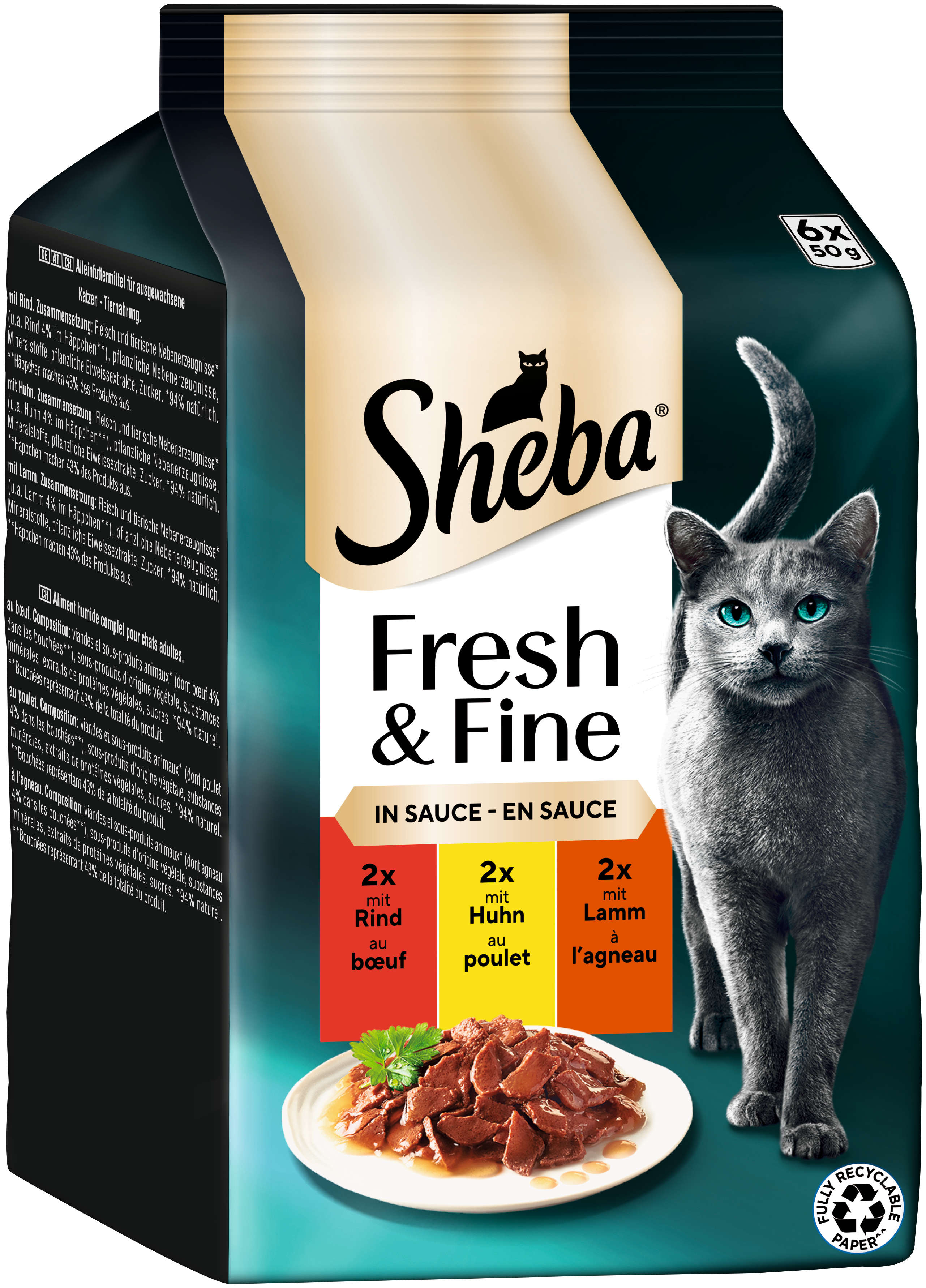 Sheba Katzen-Nassfutter Fresh+Fine in Sauce Rind+Huhn+Lamm