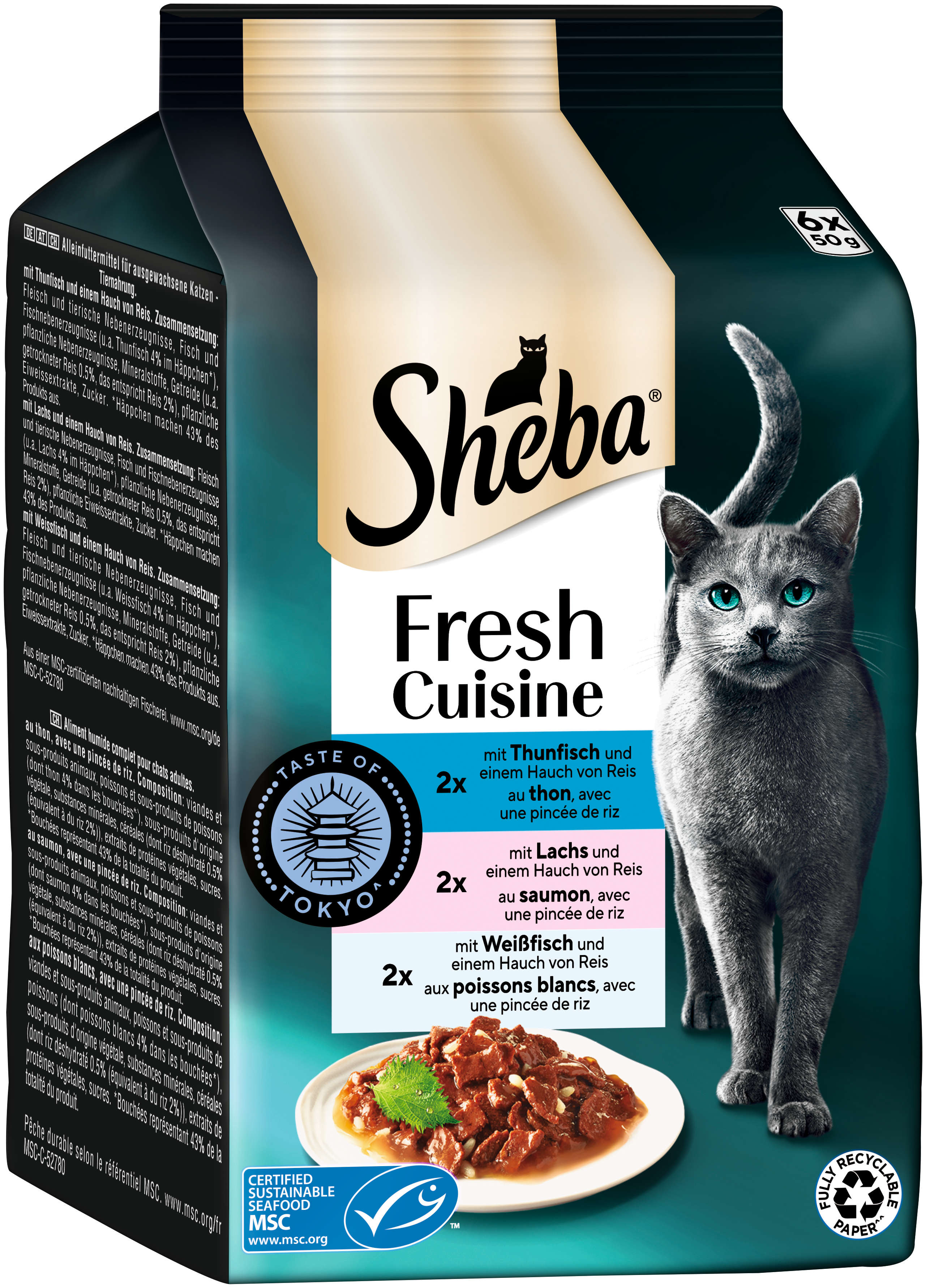 Sheba Katzen-Nassfutter Fresh Cuisine Taste of Tokyo Lachs+Thunfisch+Weißfisch 6x50 g