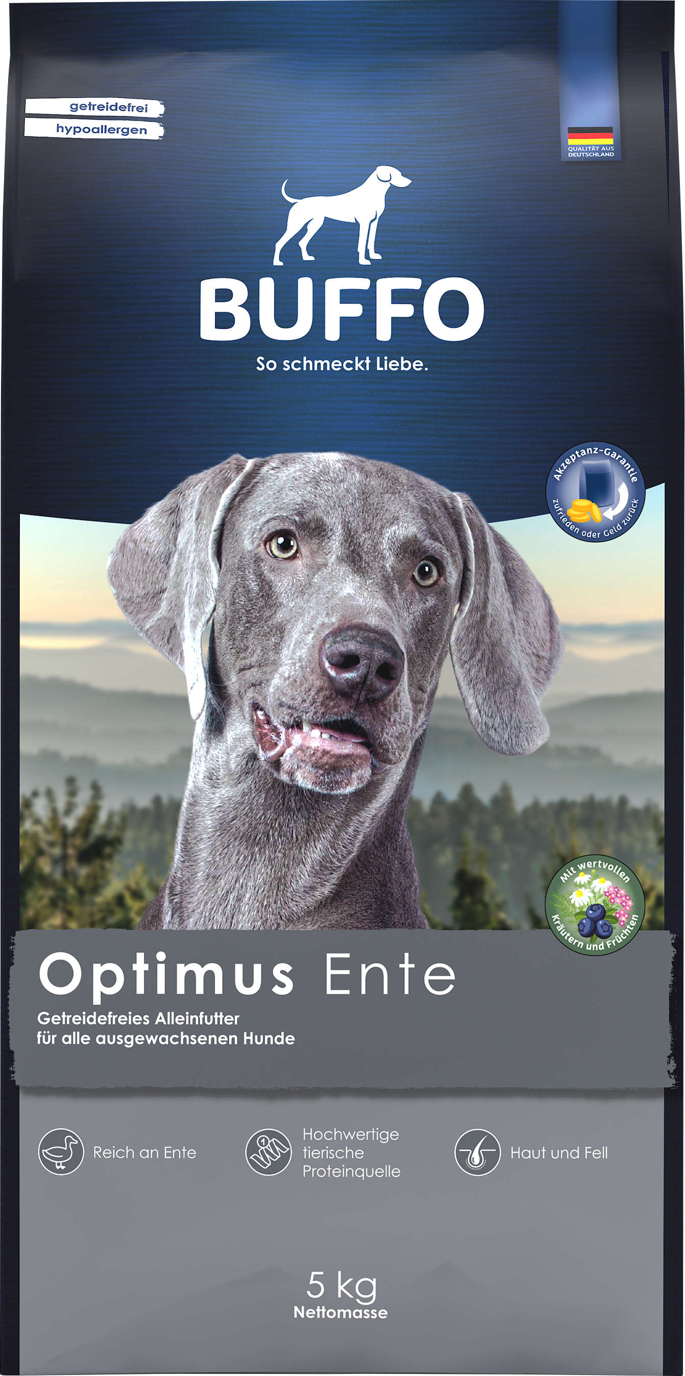BUFFO Hunde-Trockenfutter Optimus getreidefrei Ente