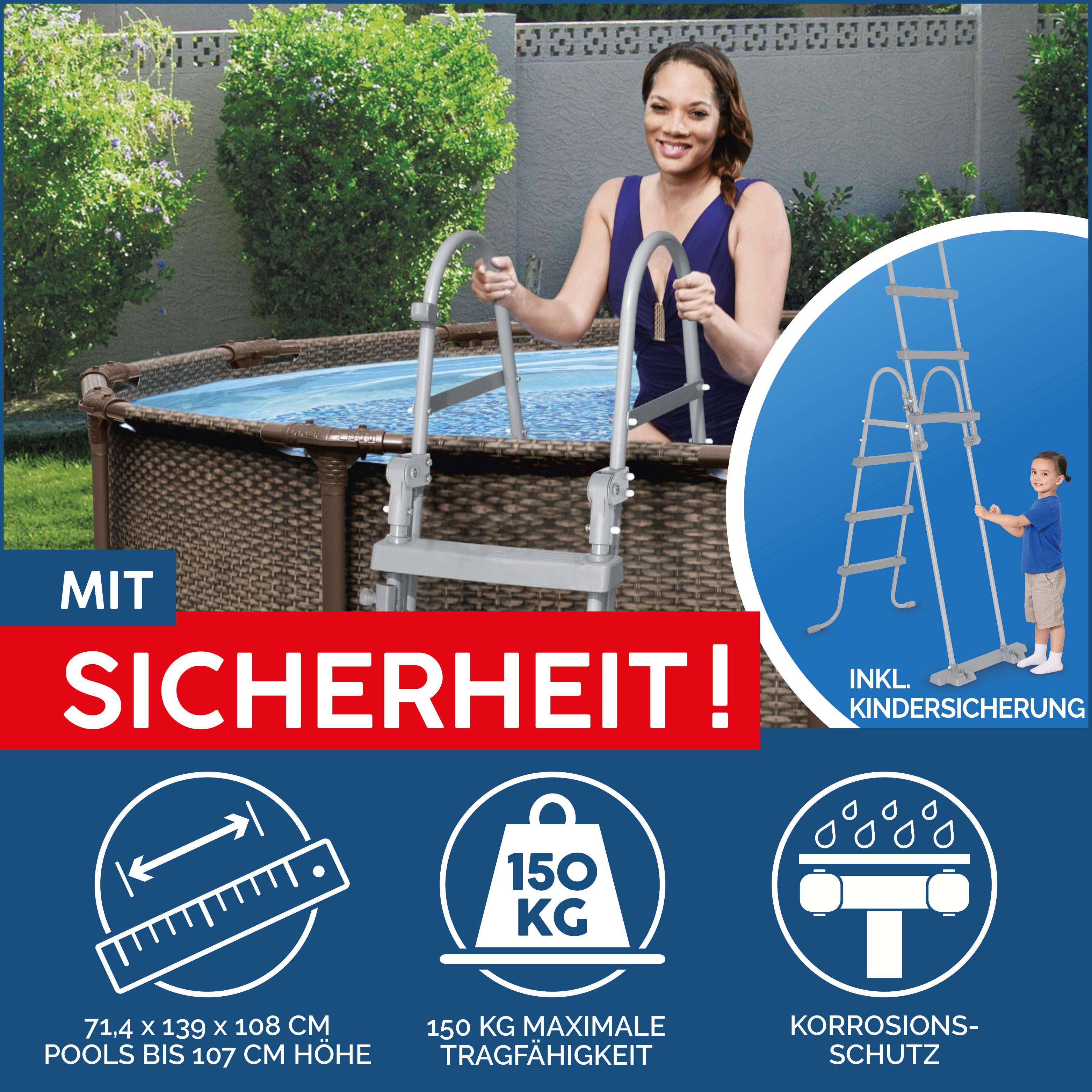 Bestway Steel Pro MAX™ Frame Pool Set mit Filterpumpe rund Rattan-Optik 366 x 100 cm