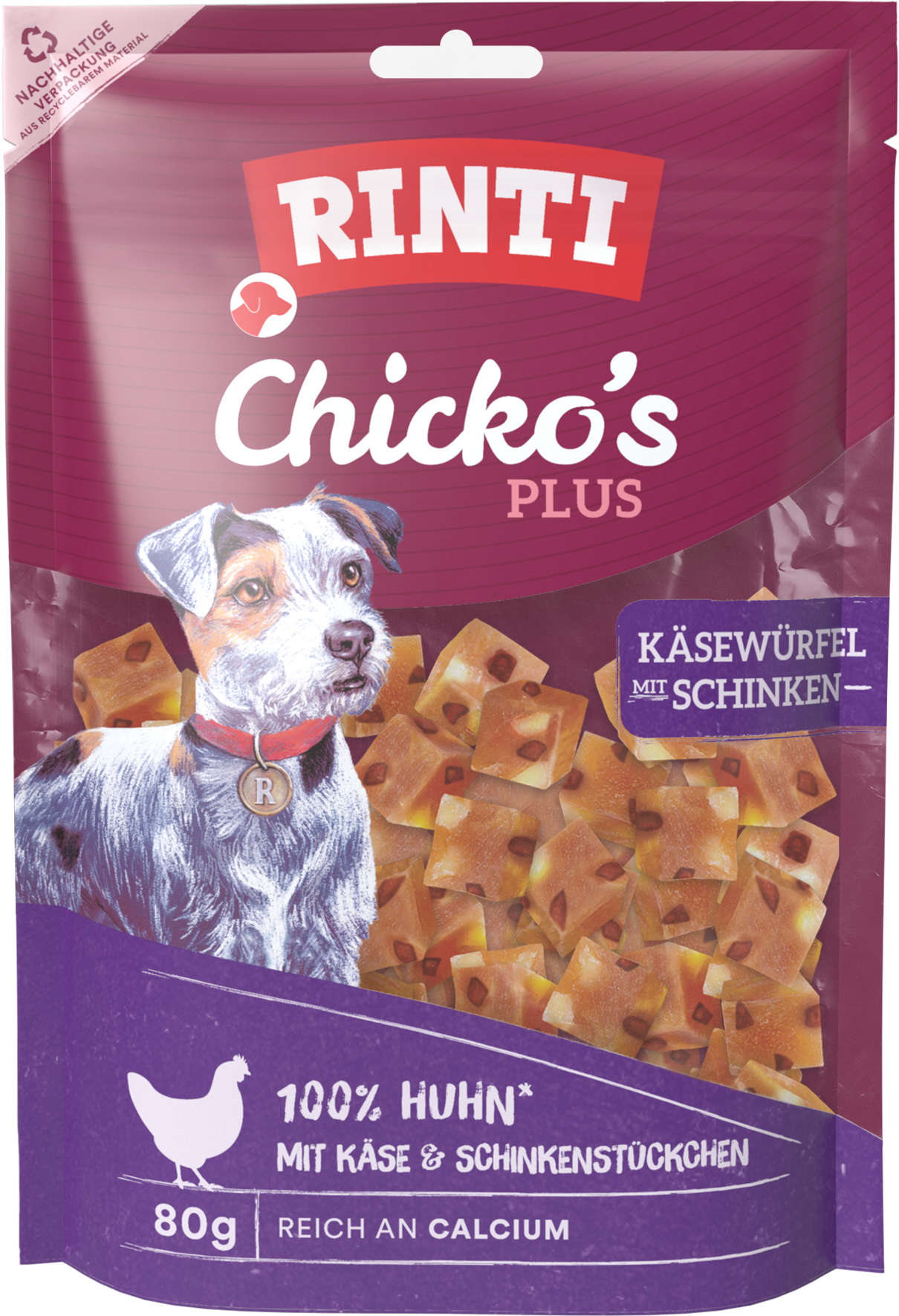 RINTI Hundeleckerlis Chicko Plus Käse Schinken Würfel