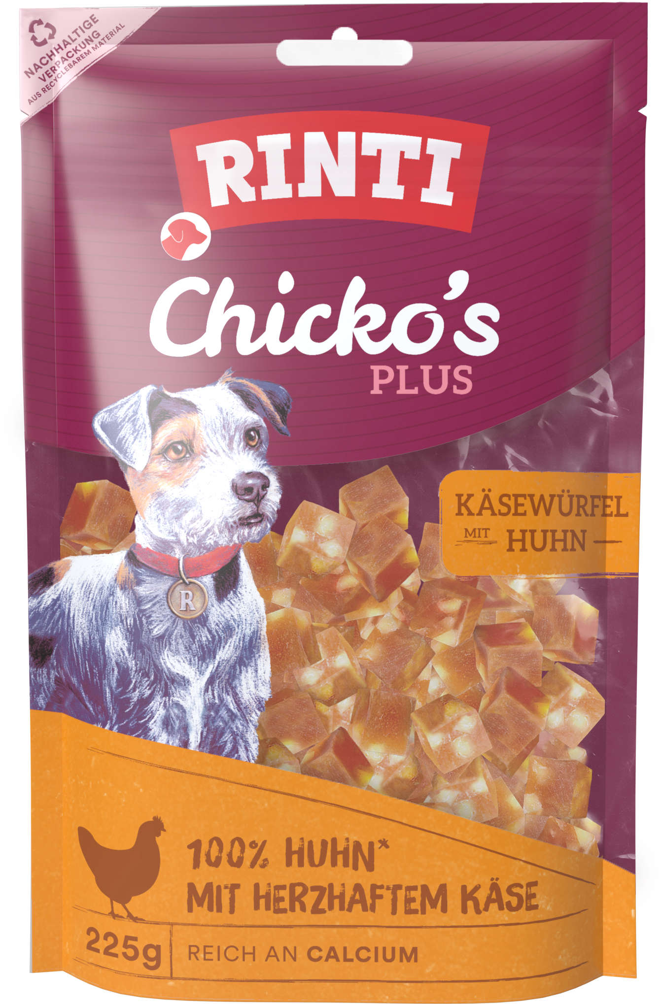 RINTI Hundeleckerlis Chicko Plus Käsewürfel mit Huhn