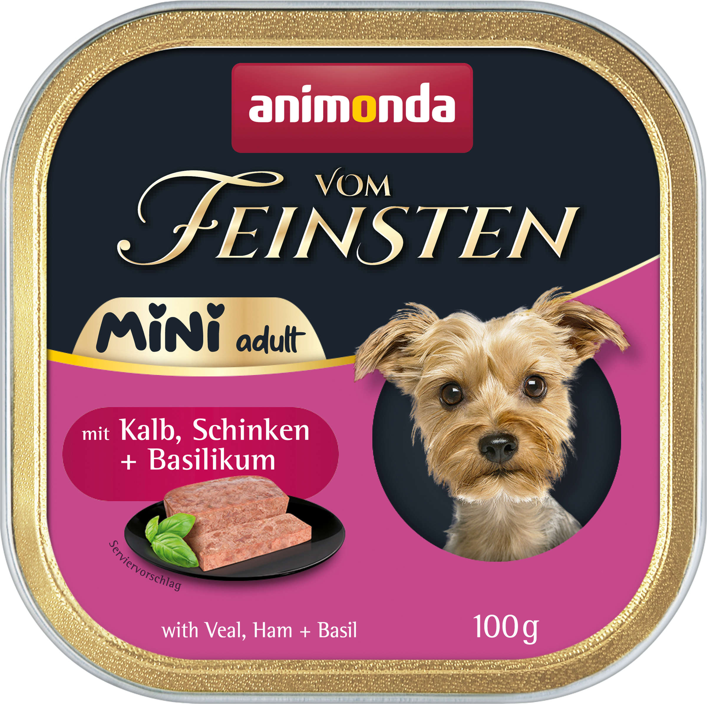 animonda Hunde-Nassfutter Vom Feinsten Adult Mini Kalb, Schinken + Basilikum