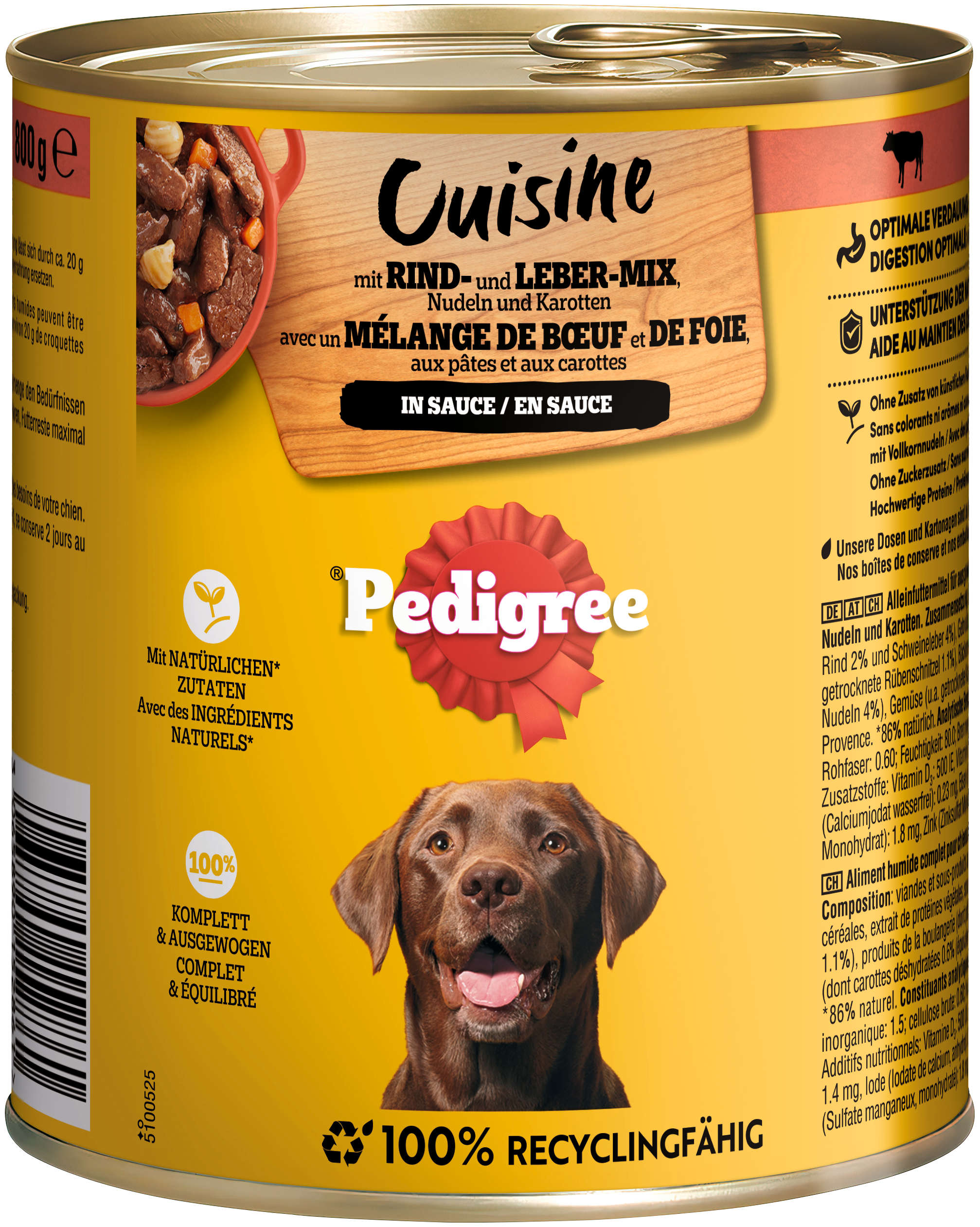 Pedigree Hunde-Nassfutter Cuisine mit Rind- und Leber-Mix, Nudeln und Karotten in Sauce