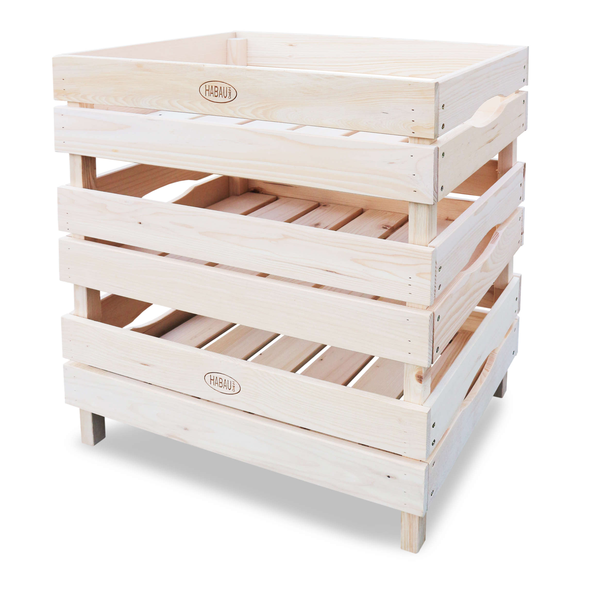 HABAU 3er Set Stapelbare Holzkisten für Obst und Gemüse
