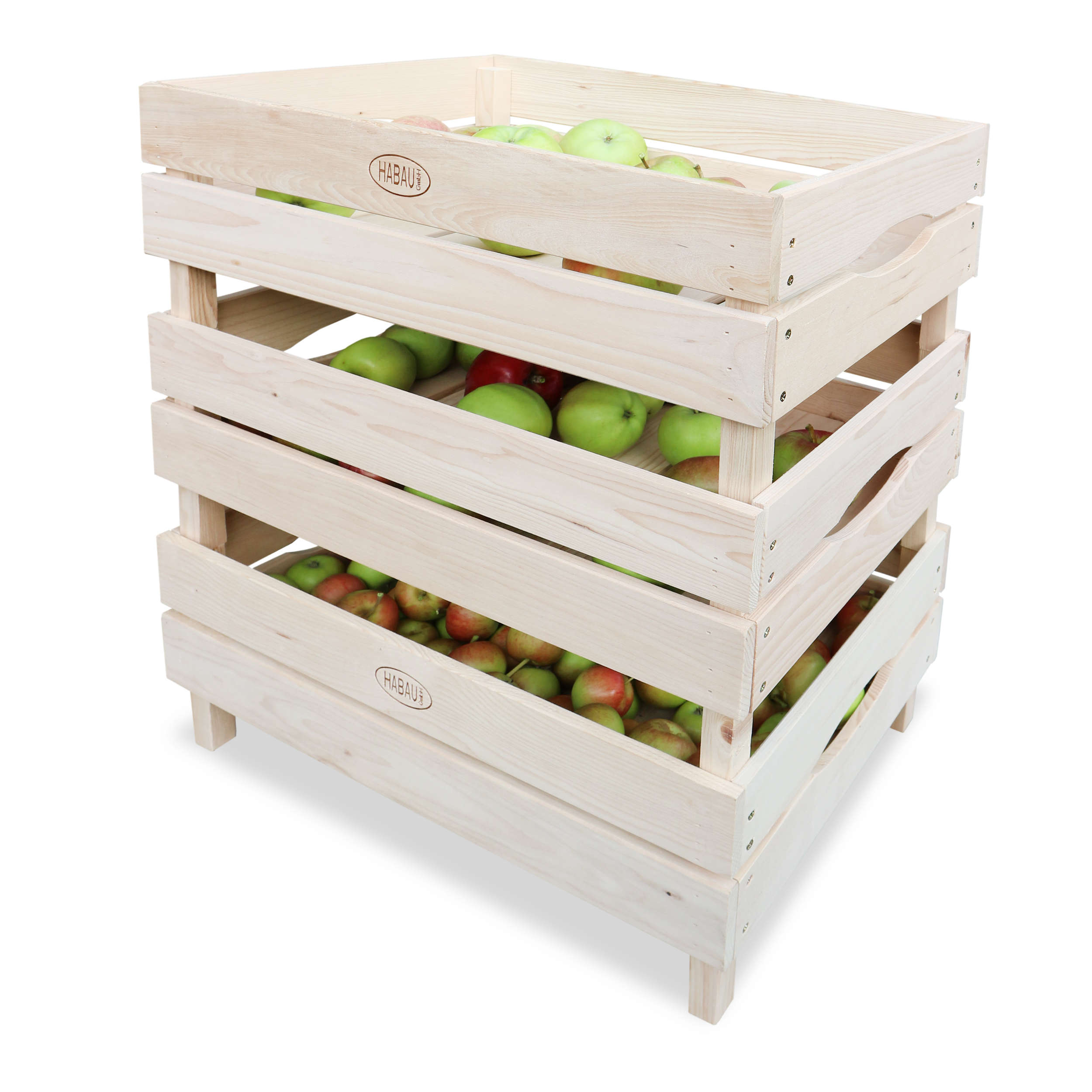 HABAU 3er Set Stapelbare Holzkisten für Obst und Gemüse
