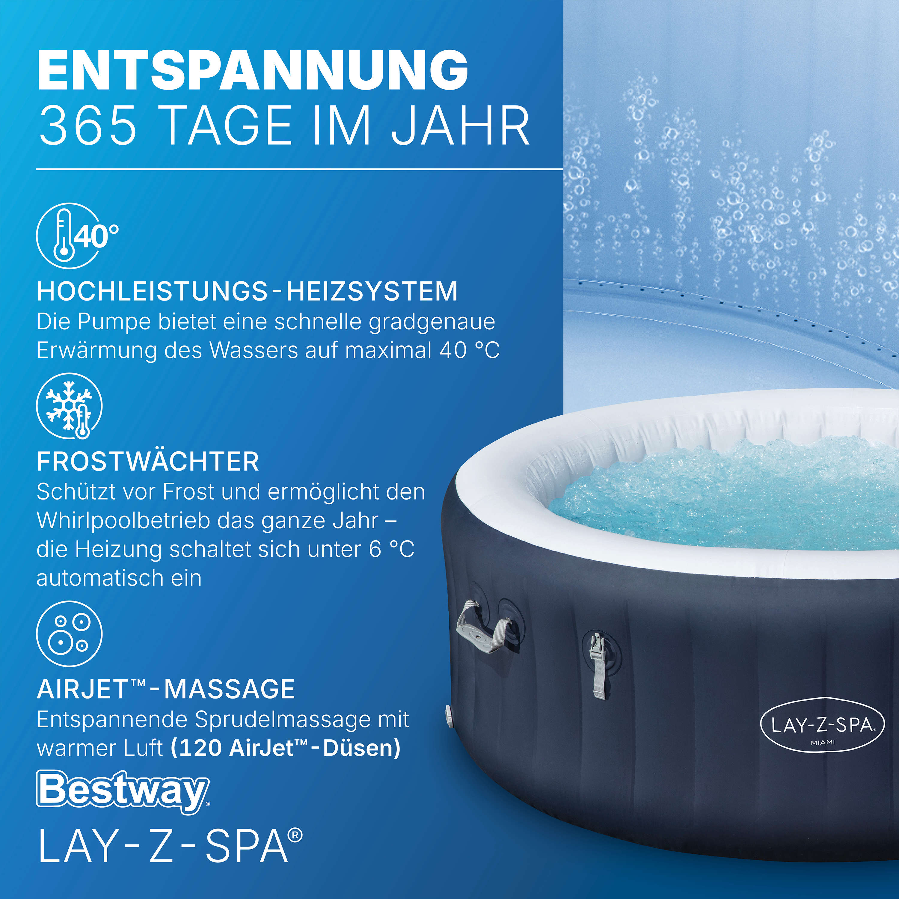 Bestway LAY-Z-SPA Whirlpool Miami AirJet rund 180 x 66 cm