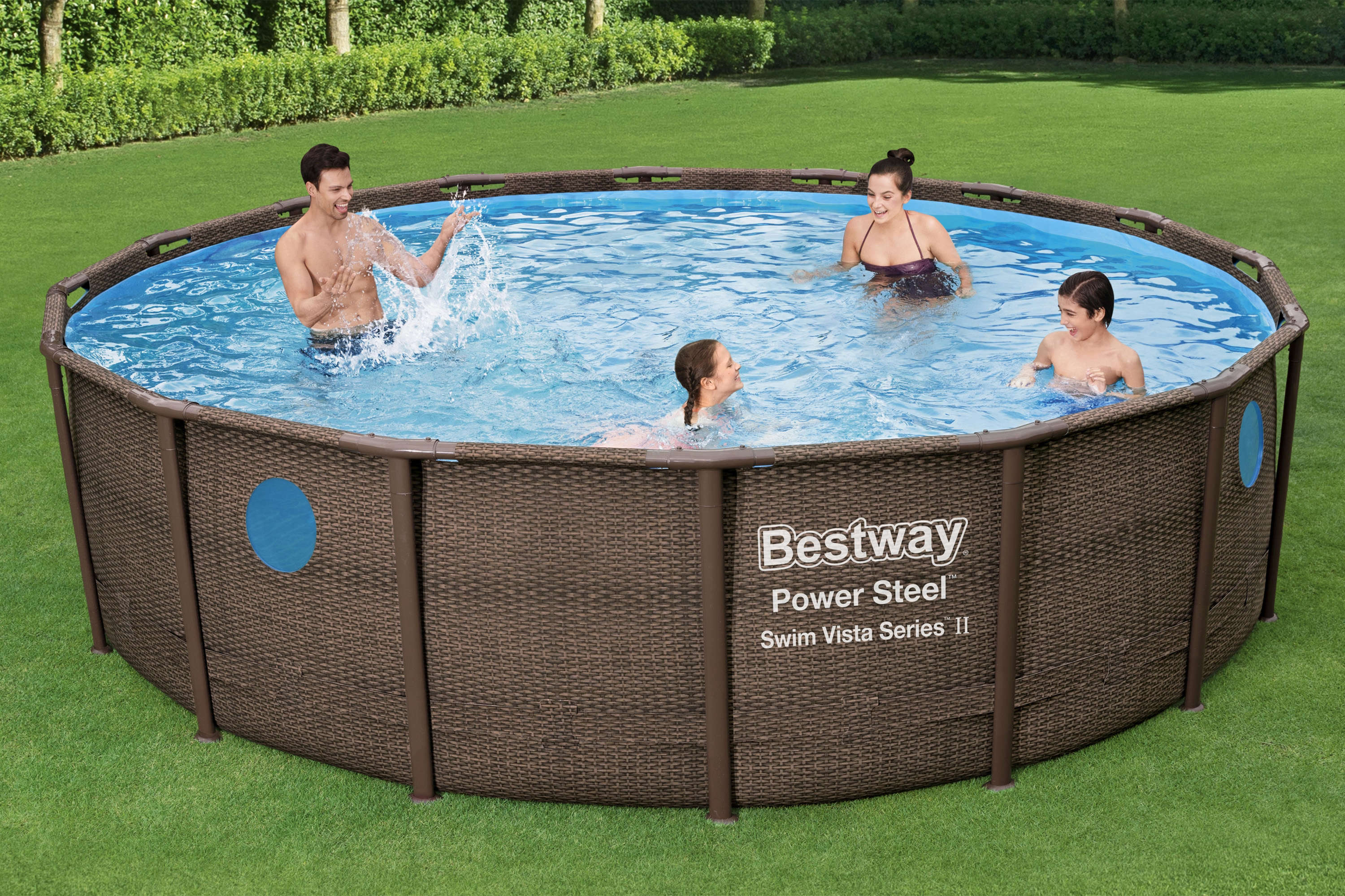 Bestway Power Steel™ Swim Vista Series™ Frame Pool Komplett-Set mit Filterpumpe rund 488 x 122 cm