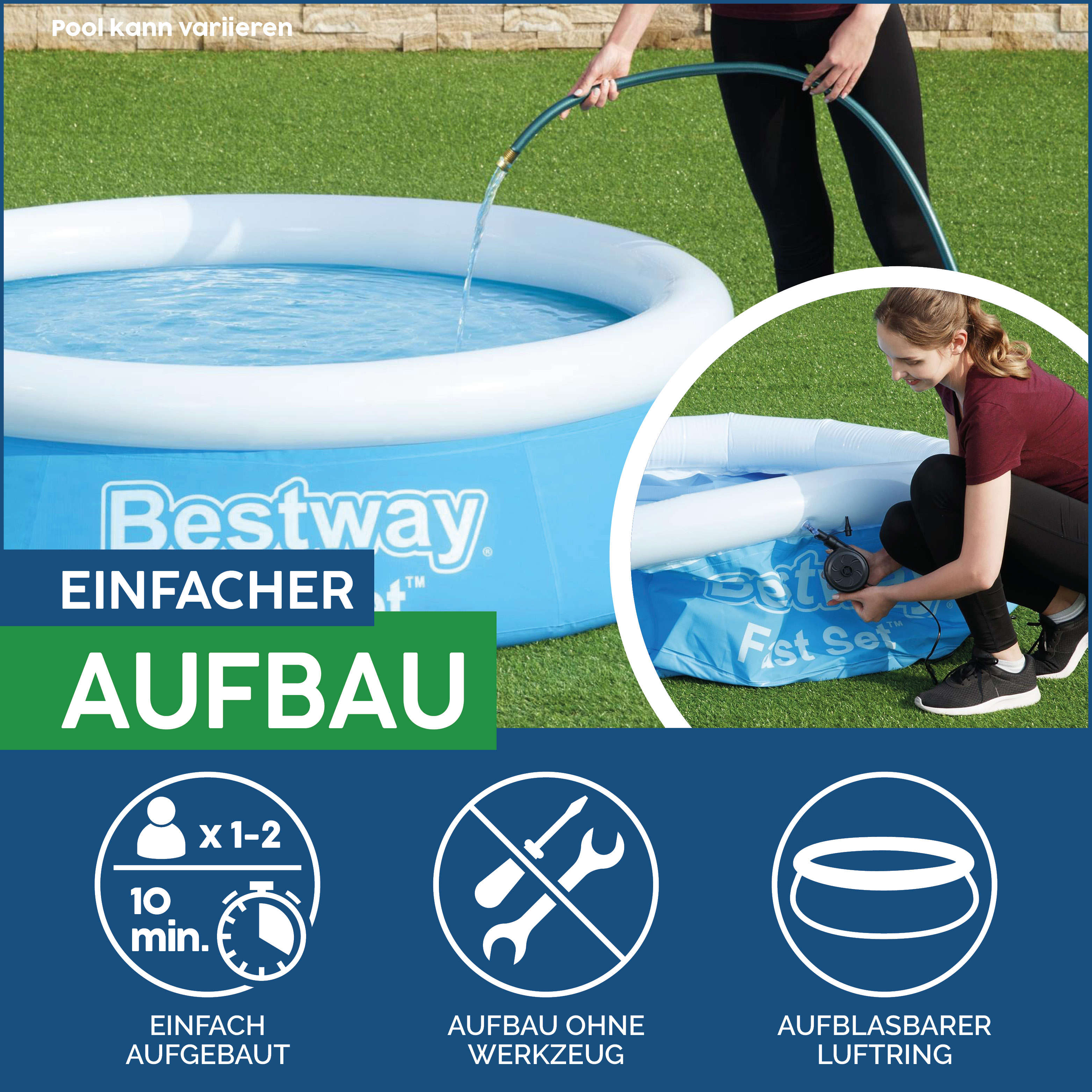 Bestway Fast Set™ Aufstellpool Set mit Filterpumpe rund 305 x 66 cm