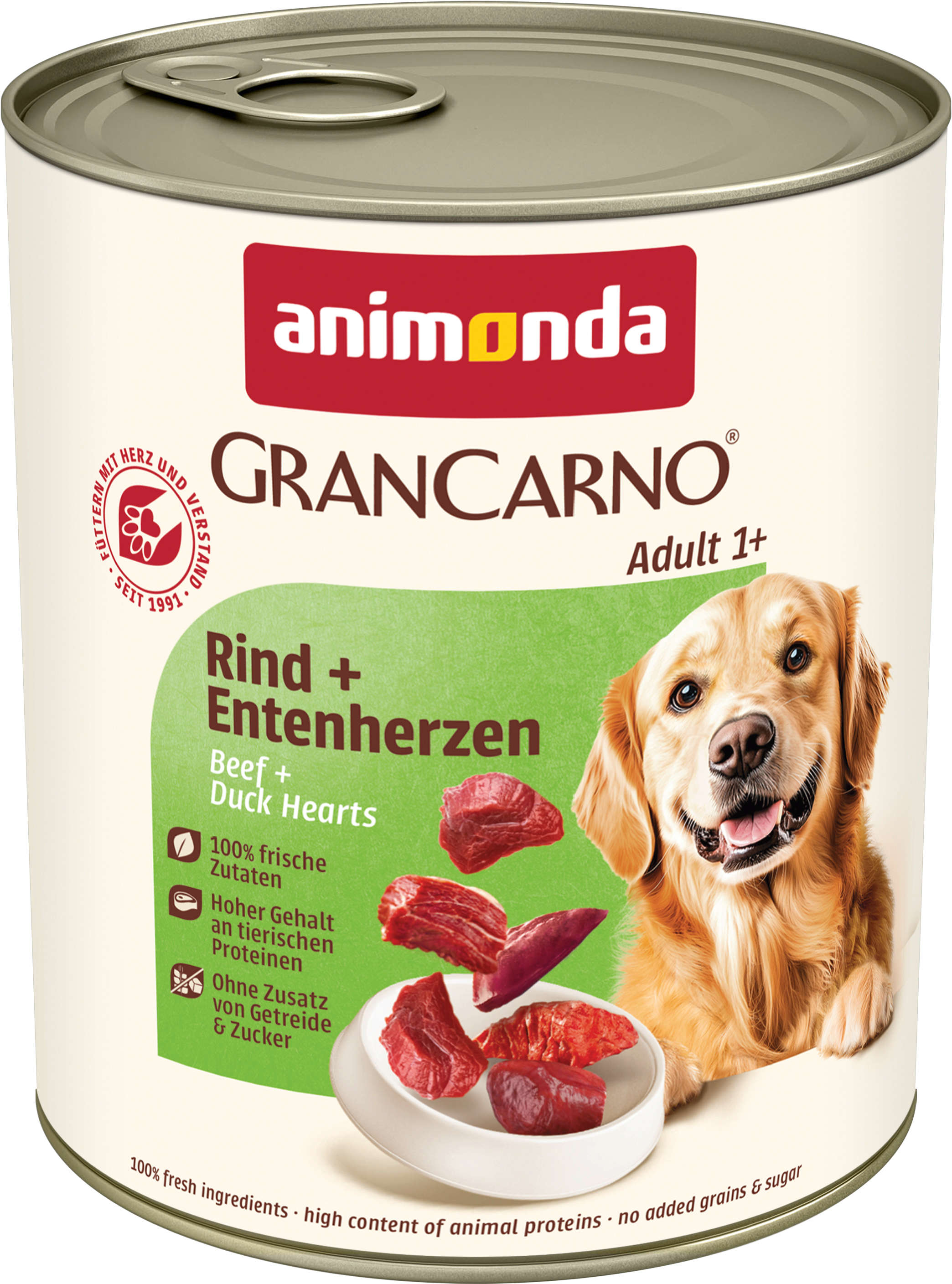 animonda Hunde-Nassfutter GranCarno Adult Rind + Entenherzen