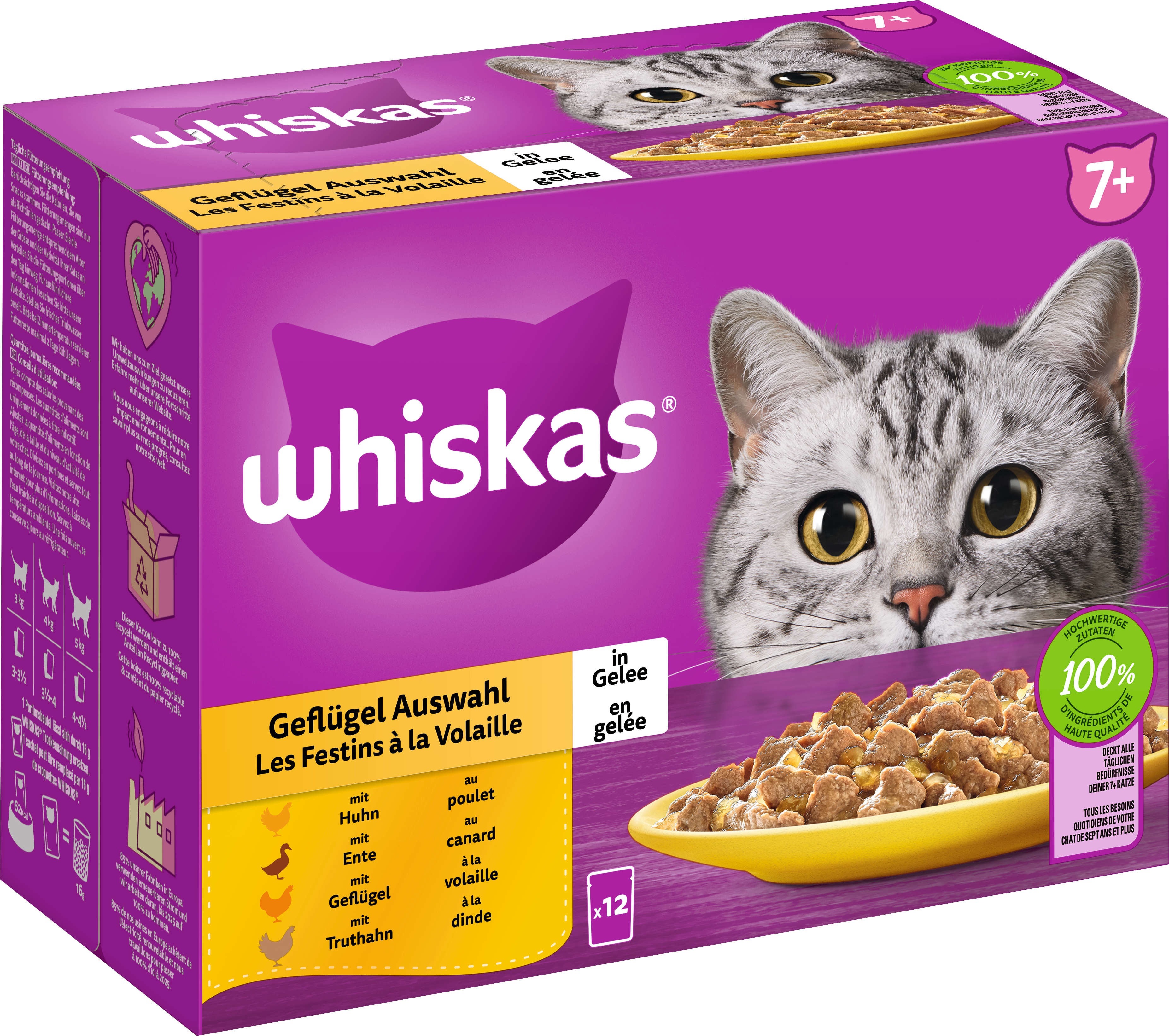 whiskas Katzen-Nassfutter Portionsbeutel Multipack 7+ Geflügel Auswahl in Gelee 12 x 85g