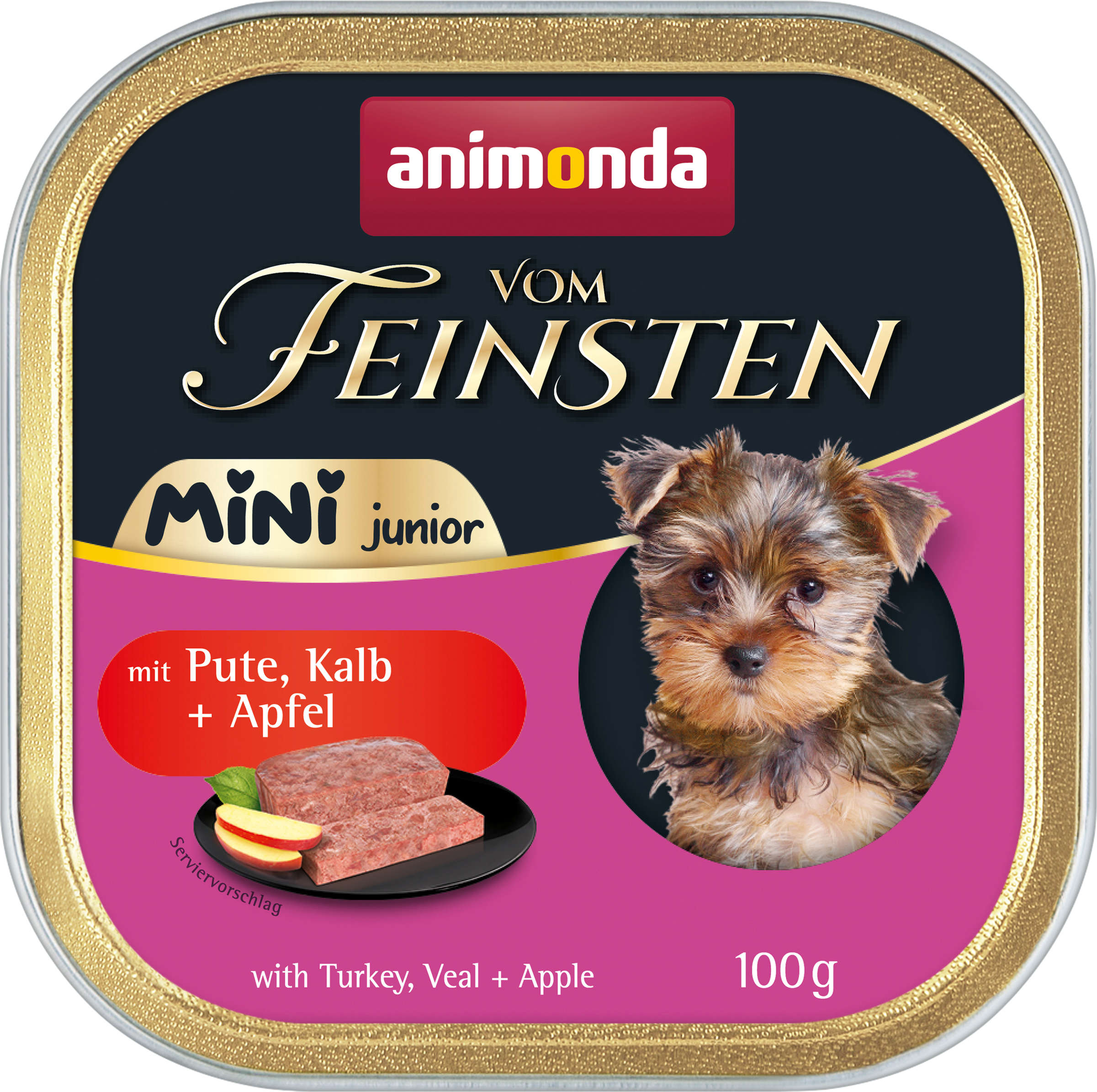 animonda Hunde-Nassfutter Vom Feinsten Mini Junior mit Pute, Kalb & Apfel