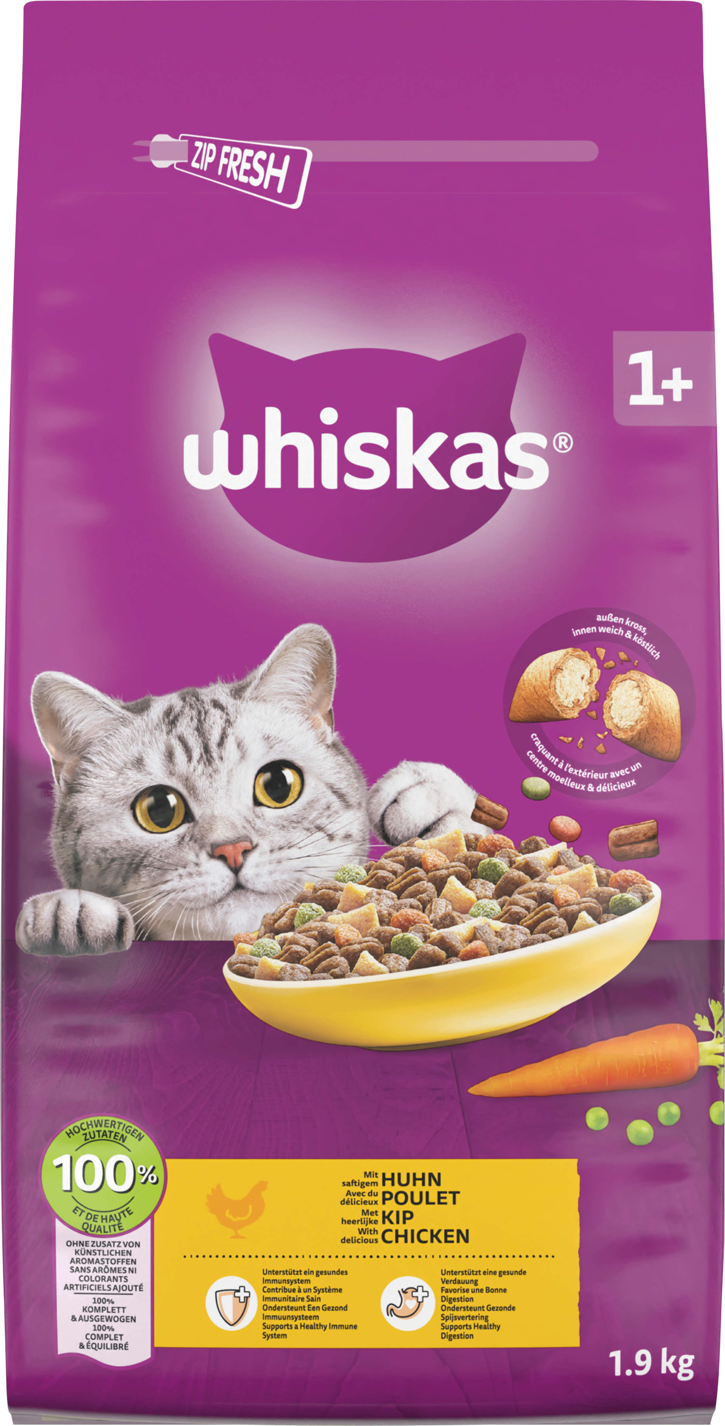 whiskas Katzen-Trockenfutter 1+ mit Huhn