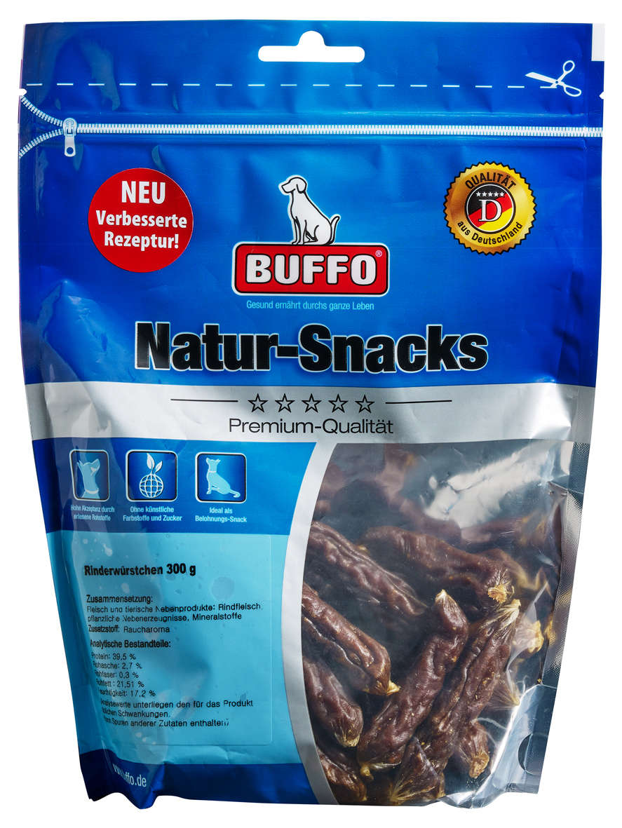 BUFFO Hundeleckerli Natur-Snack Rinderwürstchen
