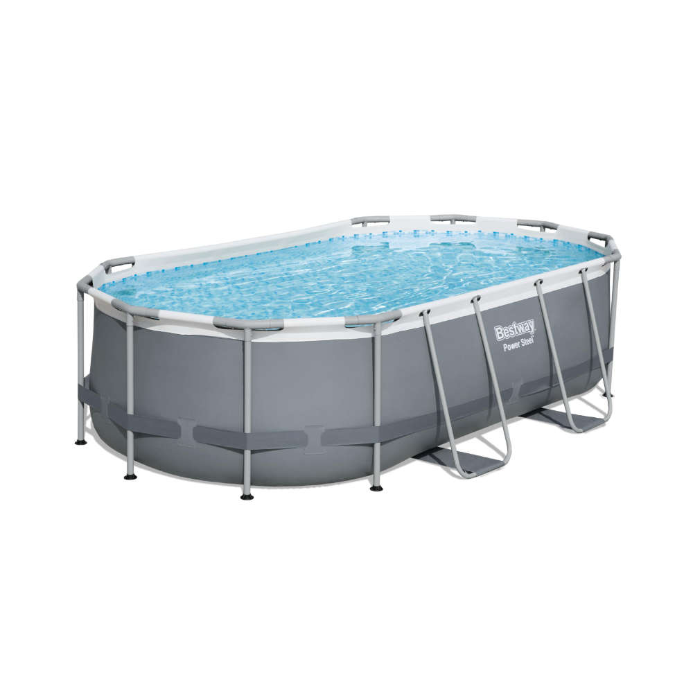 Bestway Power Steel™ Frame Pool Komplettset, oval, mit Filterpumpe & Sicherheitsleiter 427 x 250 x 100 cm 